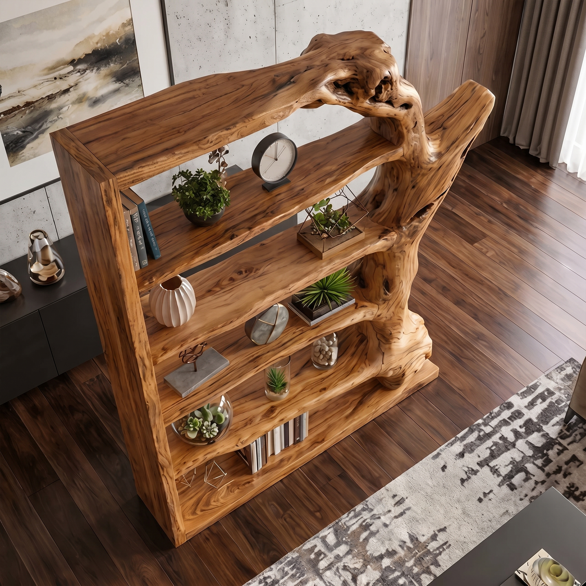 Contemporary Tree Bookshelf With Artistic Solid Wood Design For Living Room SINLKITB740