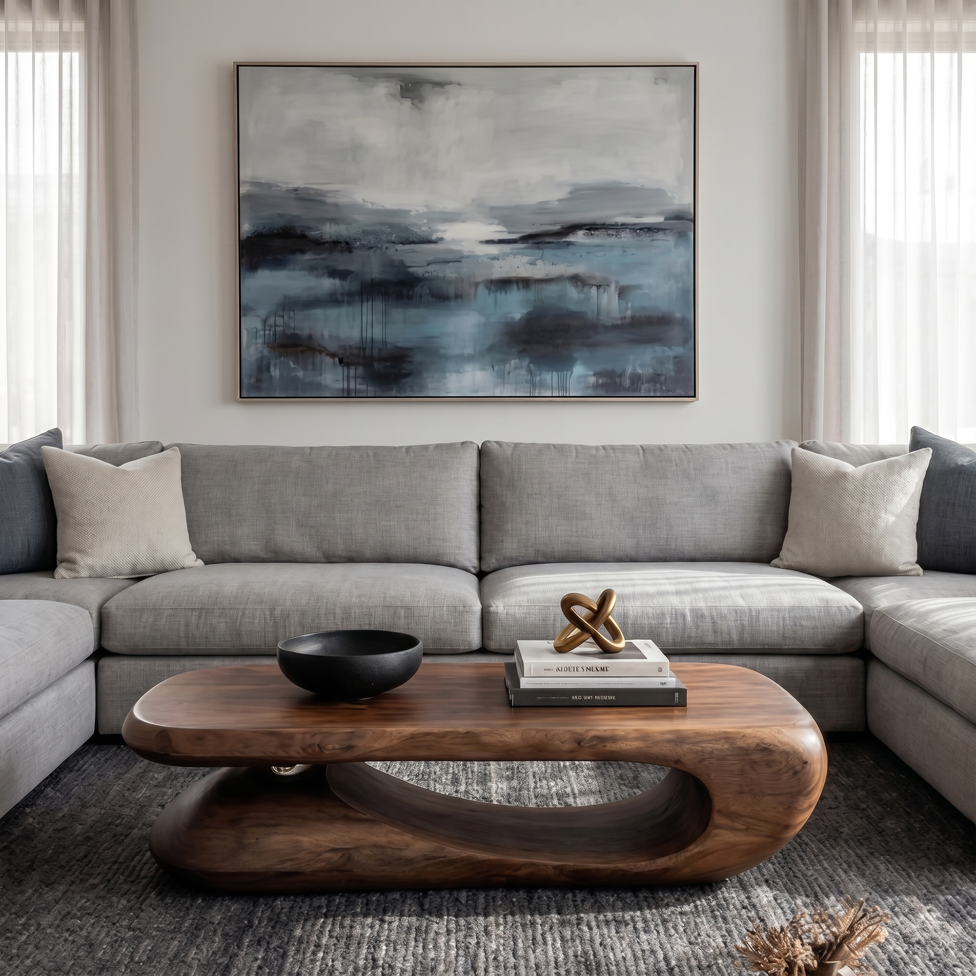 Organic Coffee Table With Flowing Monolithic Wood Form For Living Room SINLKICF375