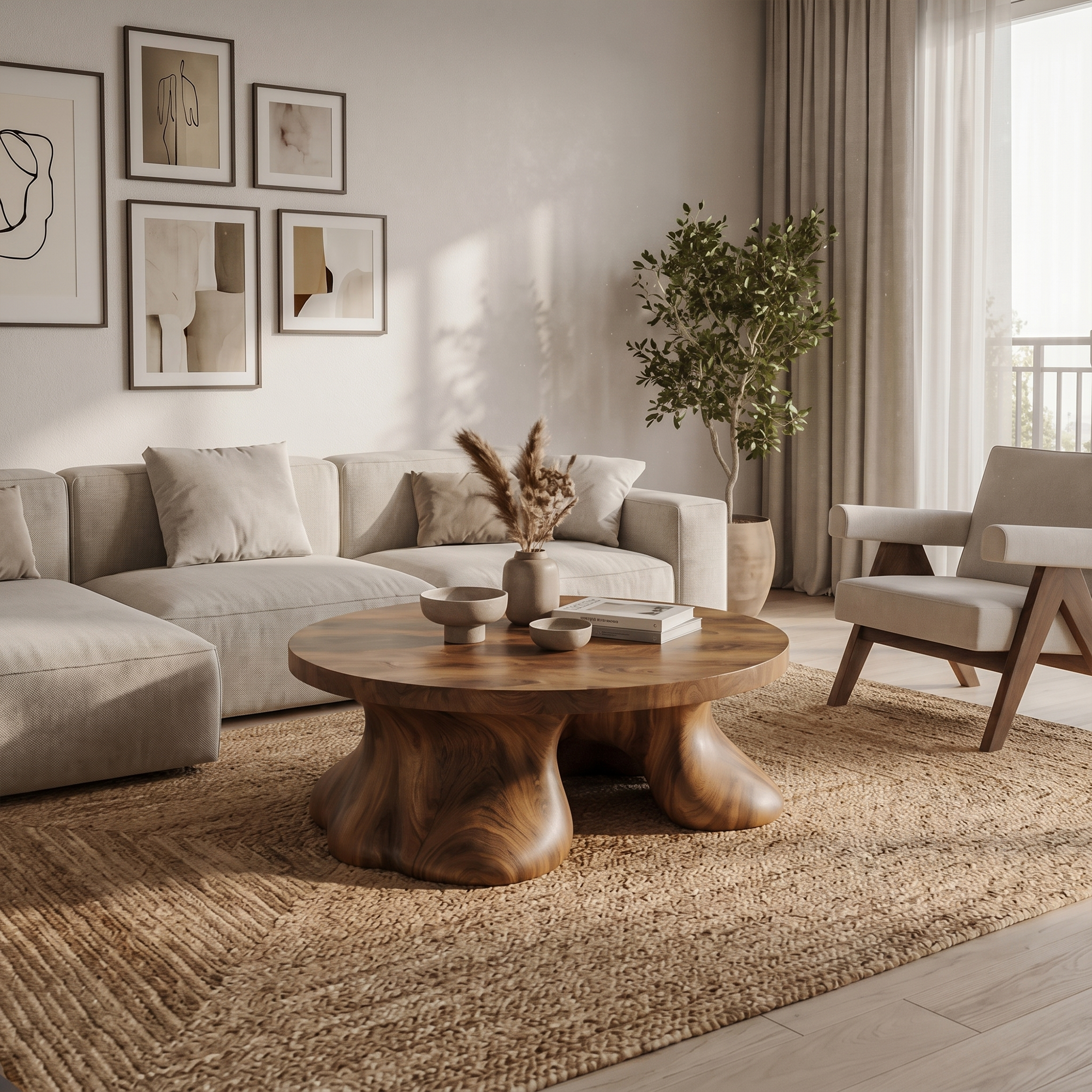 Sculptural Coffee Table With Organic Freeform Top For Living Room SINLKICF376