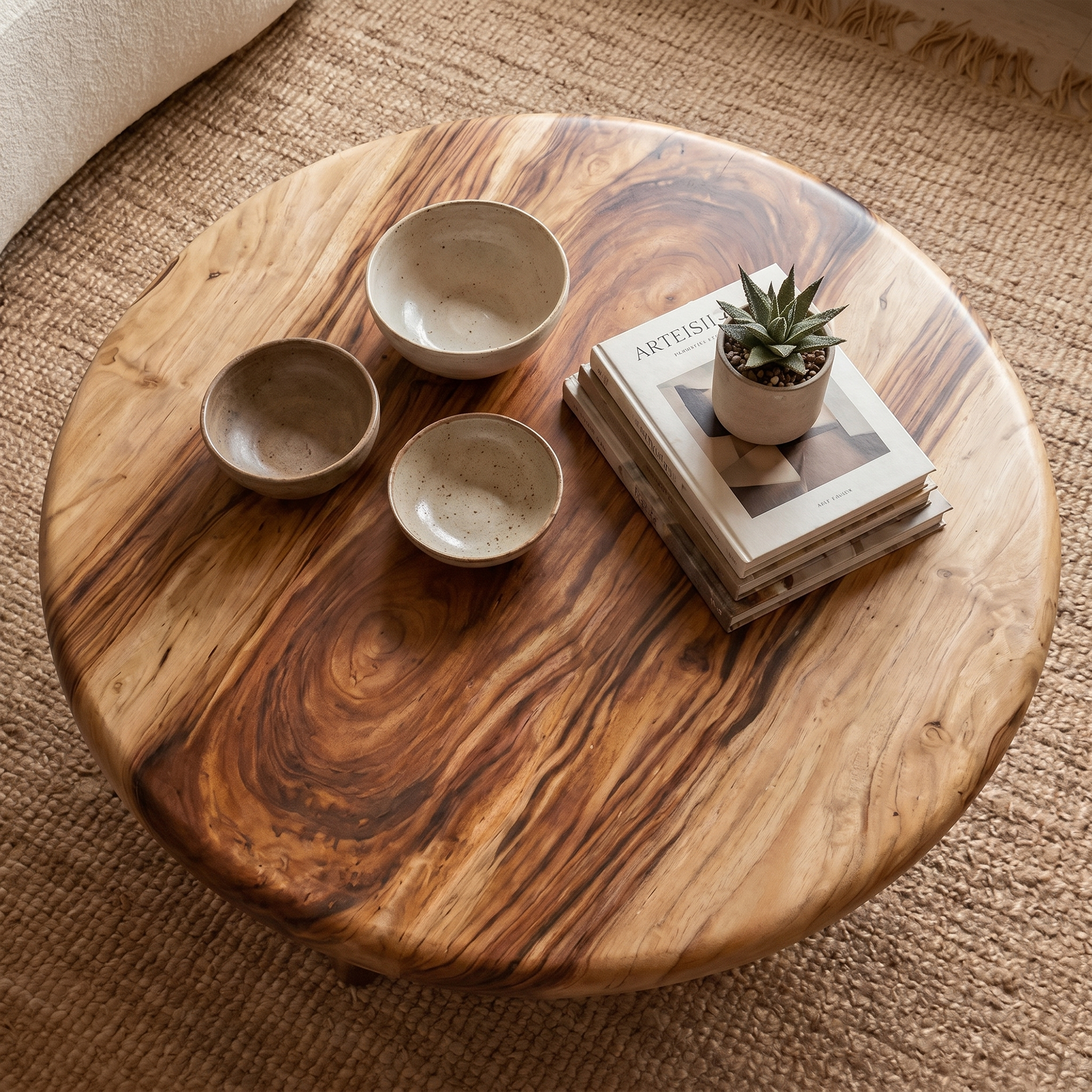 Rustic Coffee Table With Solid Wood Stump Base For Living Room SINLKICF377