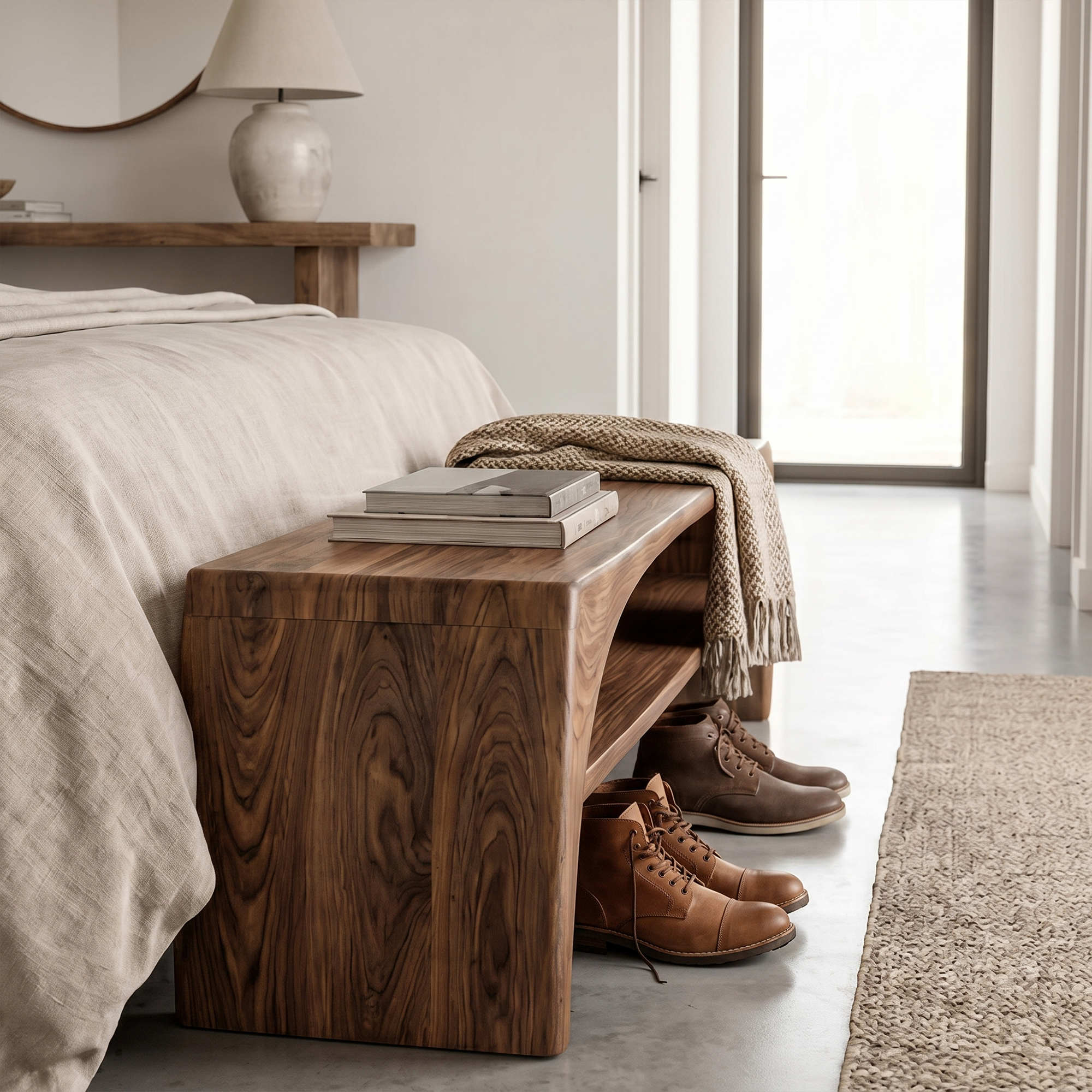 Rustic Live Edge Bench With Open Shoe Storage Shelf For Entryway SINLKIRS113