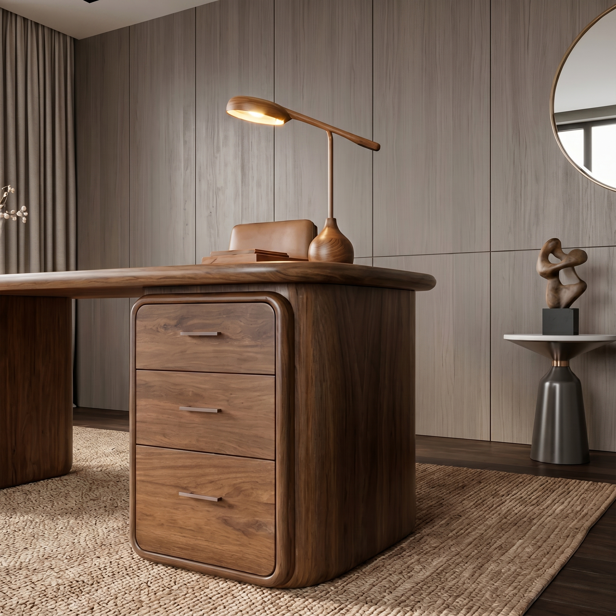 Contemporary Wood Desk With Built In Drawers For Home Office SINLKIDK145