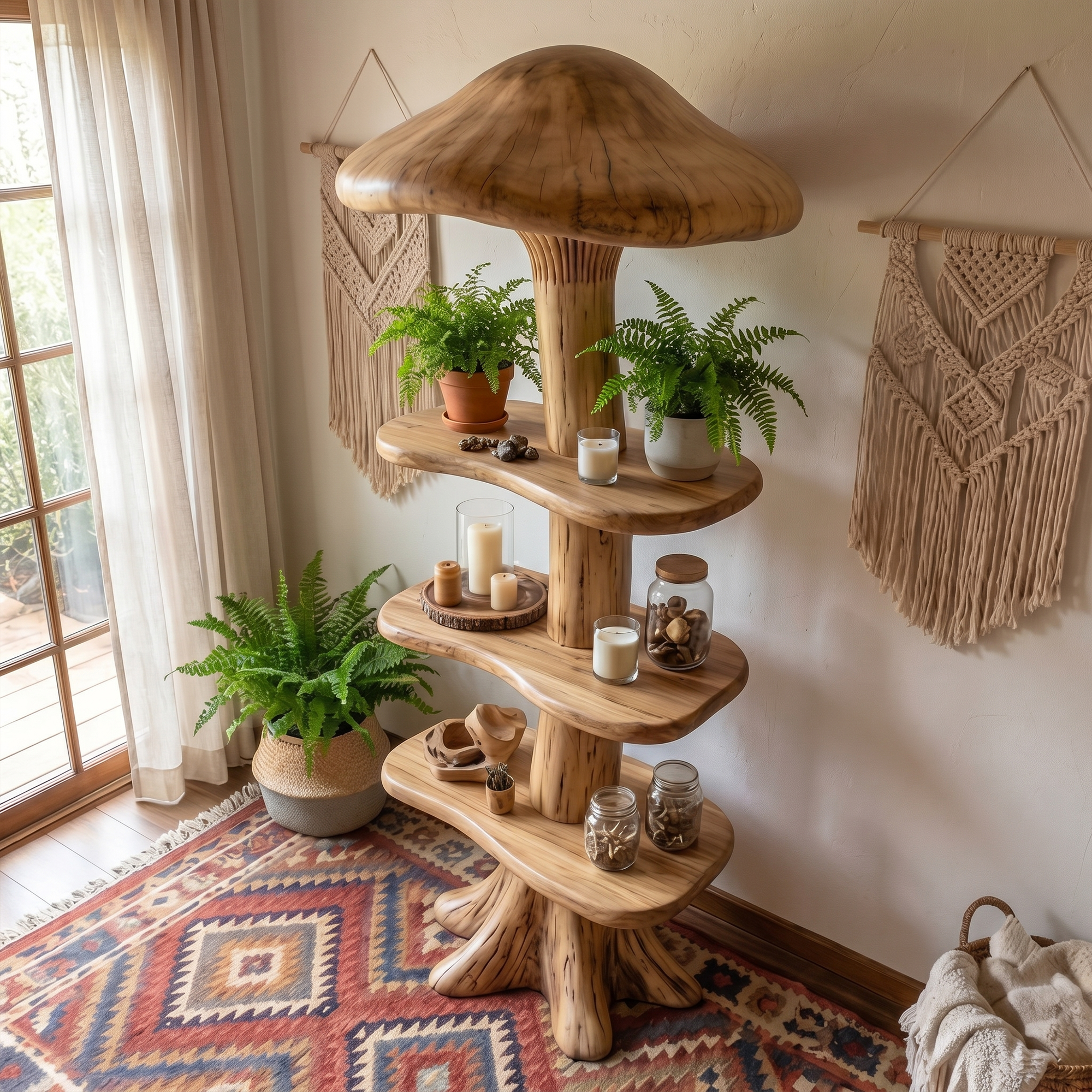 Organic Mushroom Bookshelf With Handcrafted Solid Wood Shelves For Living Room SINLKITB745