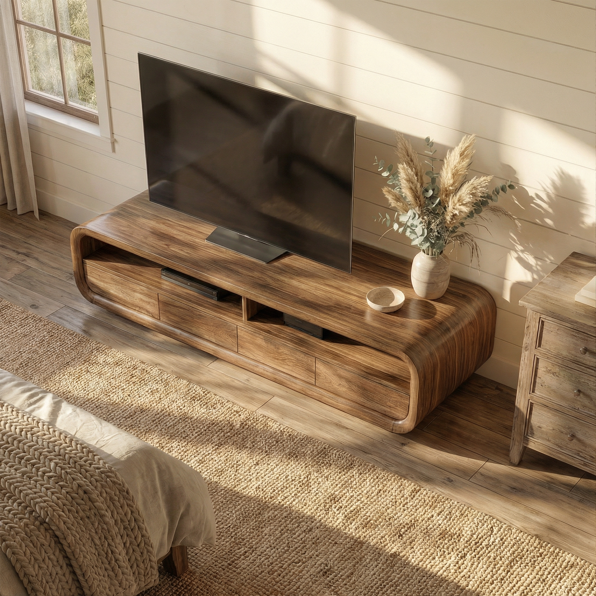 Rustic TV Cabinet Solid Wood With Storage Living Room SINLKITC019