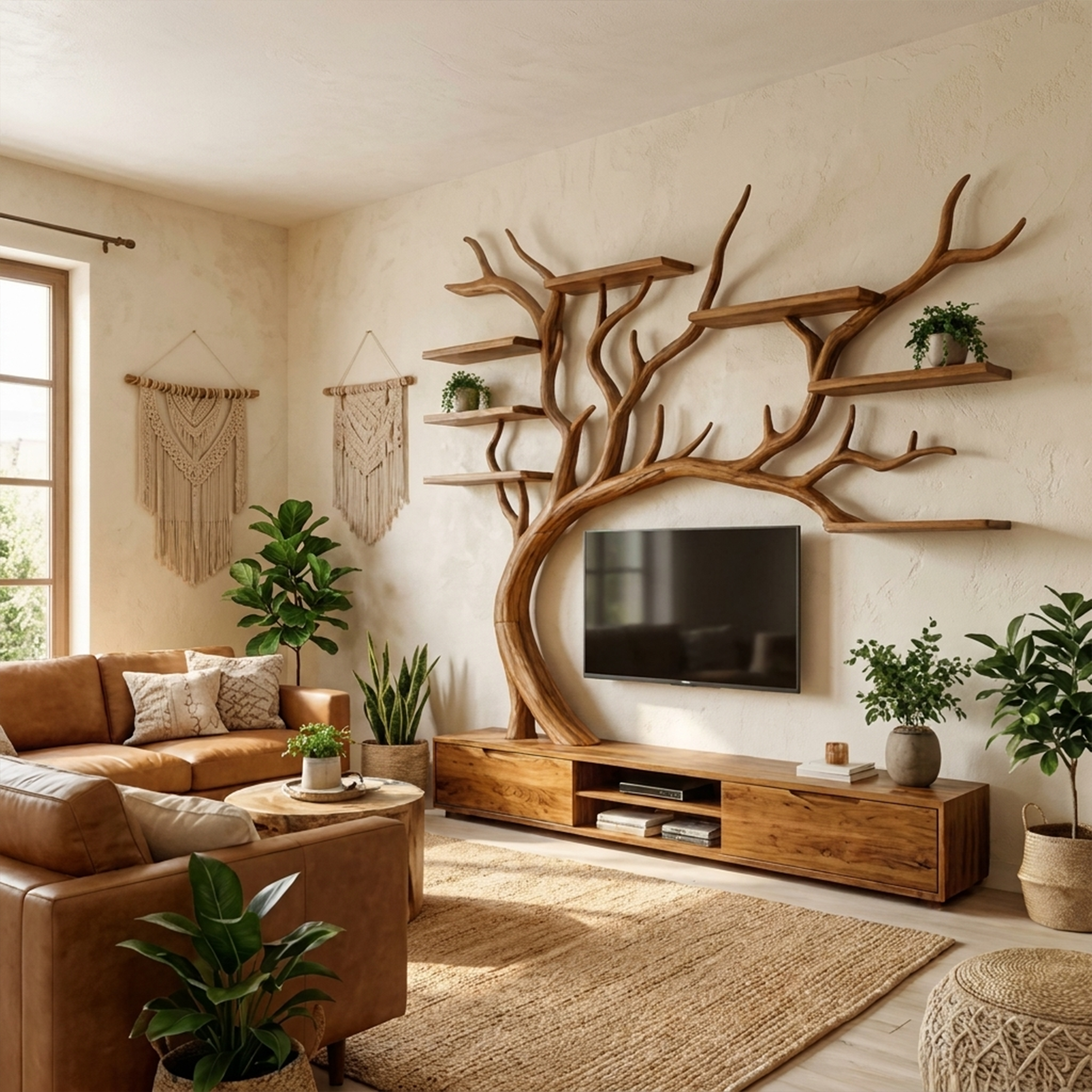 Rustic Tree TV Shelf Organic Home Decor SINLKITB554