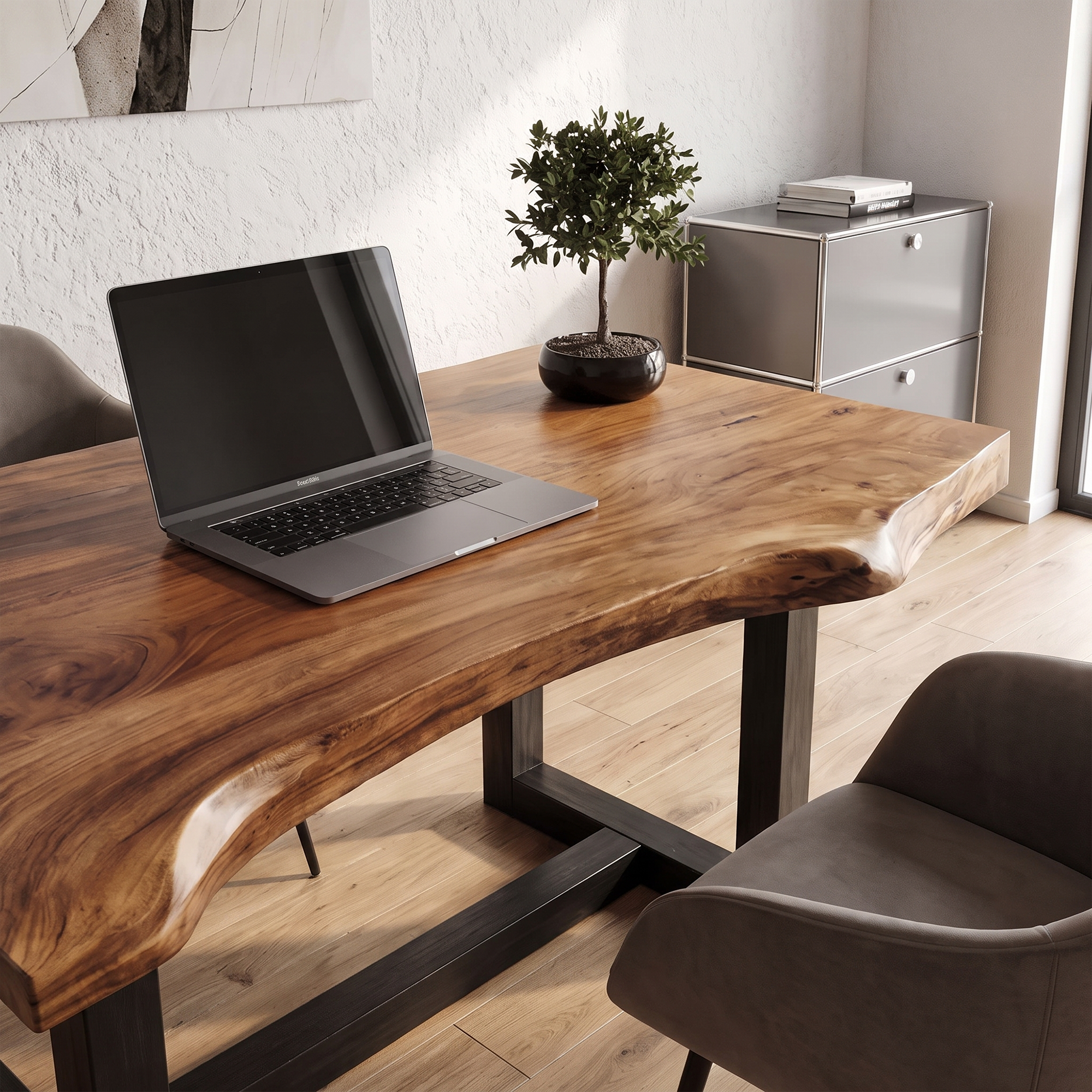 Minimal Desk With Live Edge Wooden Top For Home Office SINLKIDK157