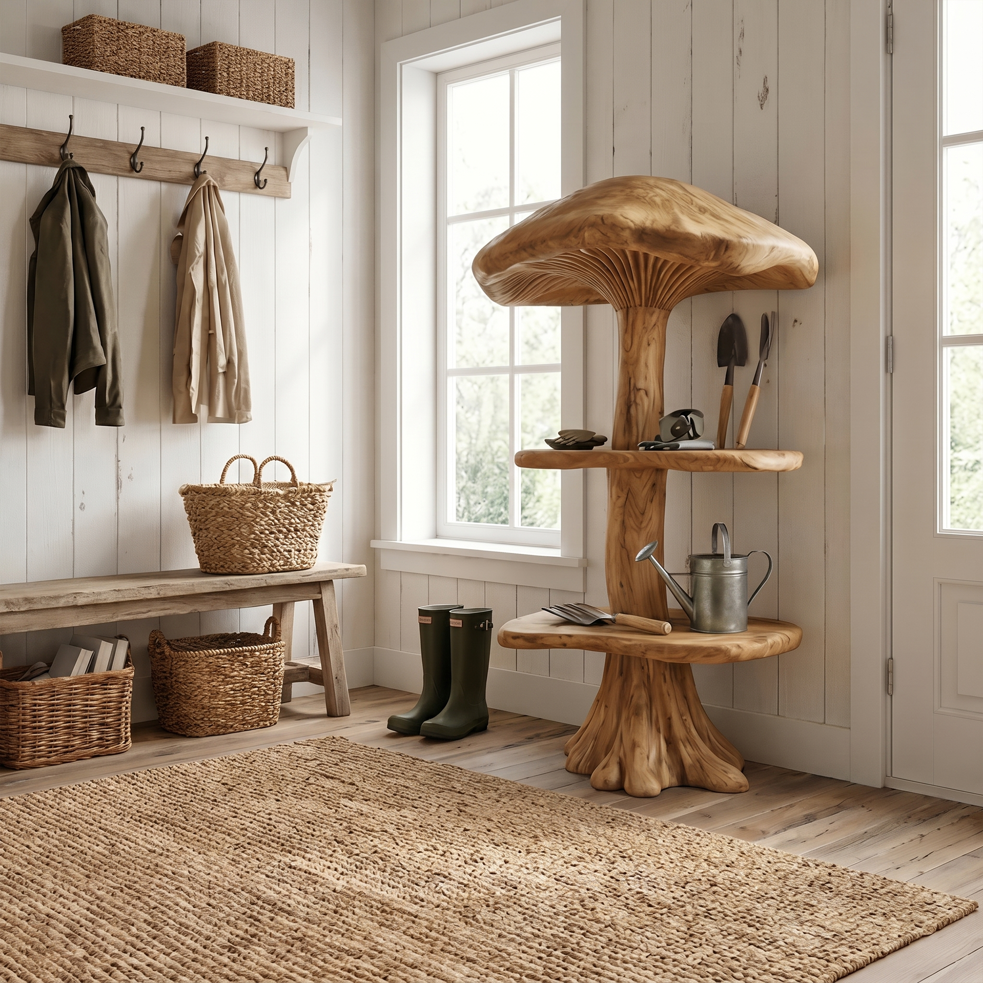 Organic Mushroom Display Bookshelf With Solid Wood Shelving For Living Room SINLKITB746