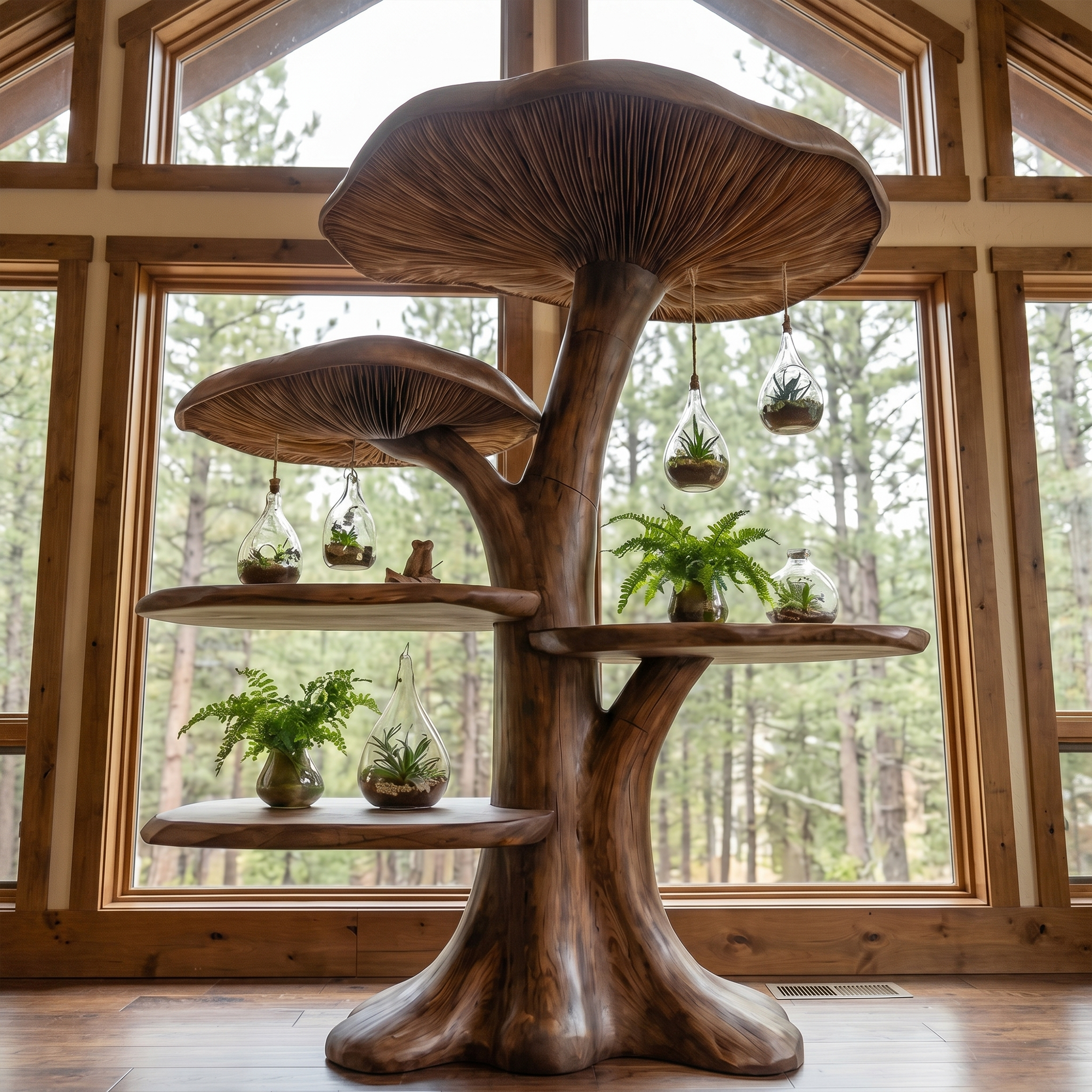 Organic Mushroom Shelf With Sculptural Solid Wood Form For Living Room SINLKITB747