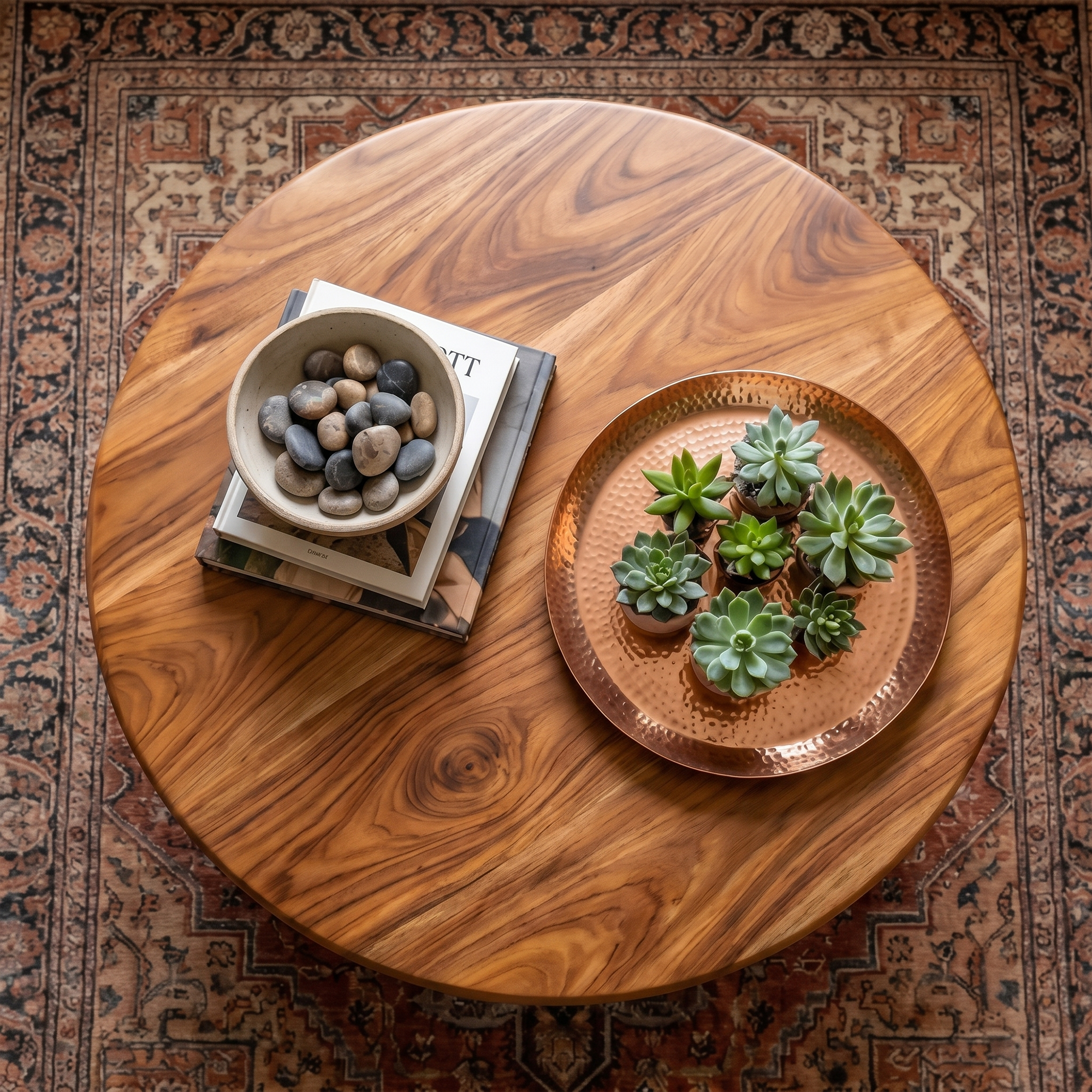 Rustic Coffee Table With Sculptural Solid Wood Base And Round Live Edge Top For Living Room SINLKICF381