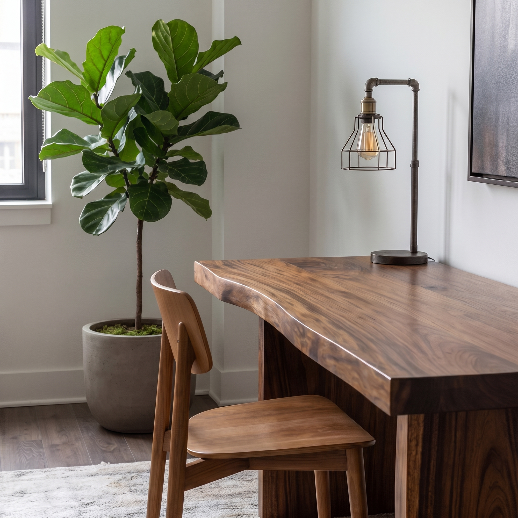 Rustic Desk With Live Edge Top And Sculptural Tree Stump Base For Home Office SINLKIDK116