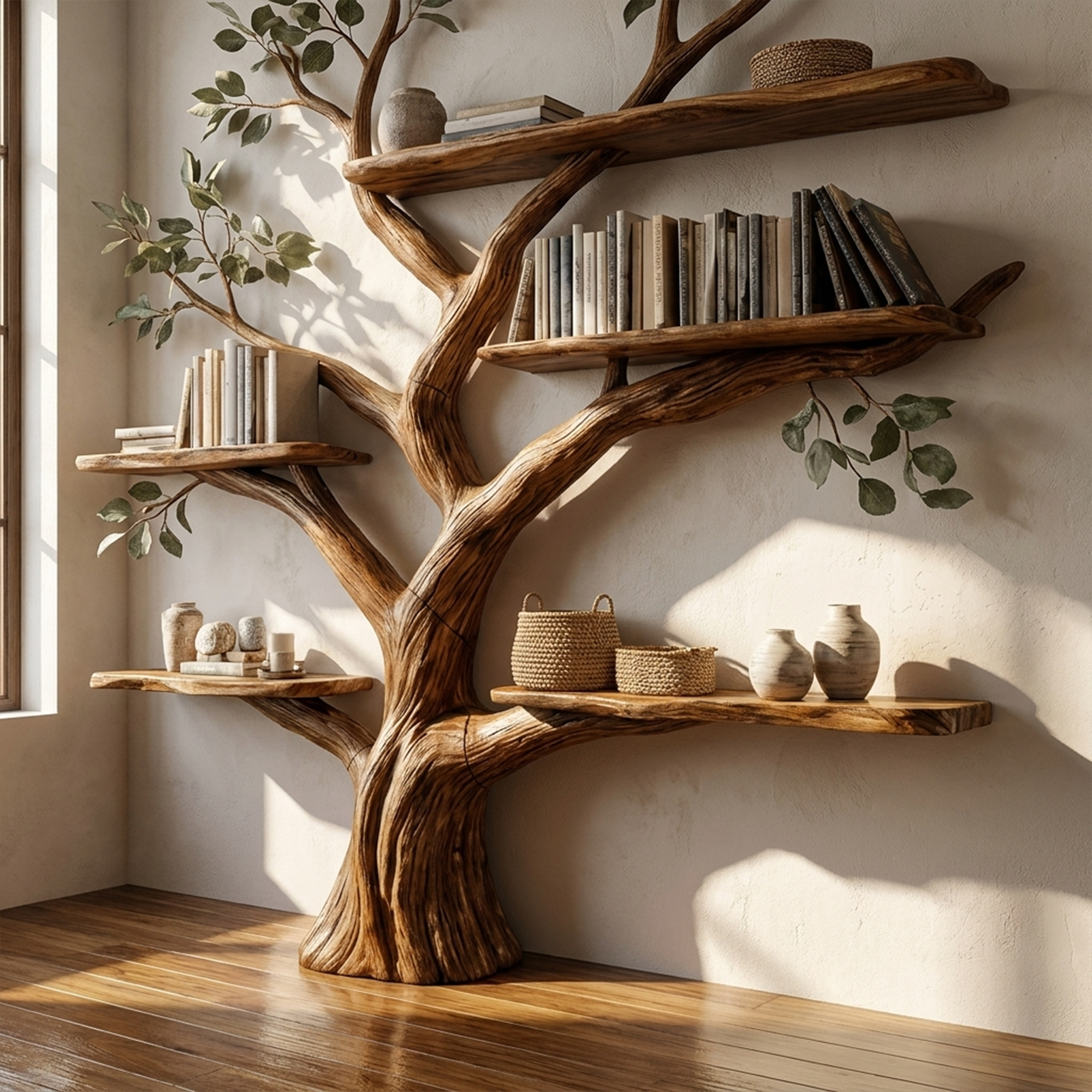 Handcrafted Tree Bookshelf Wall-Mounted Furniture Living Room SINLKITB535