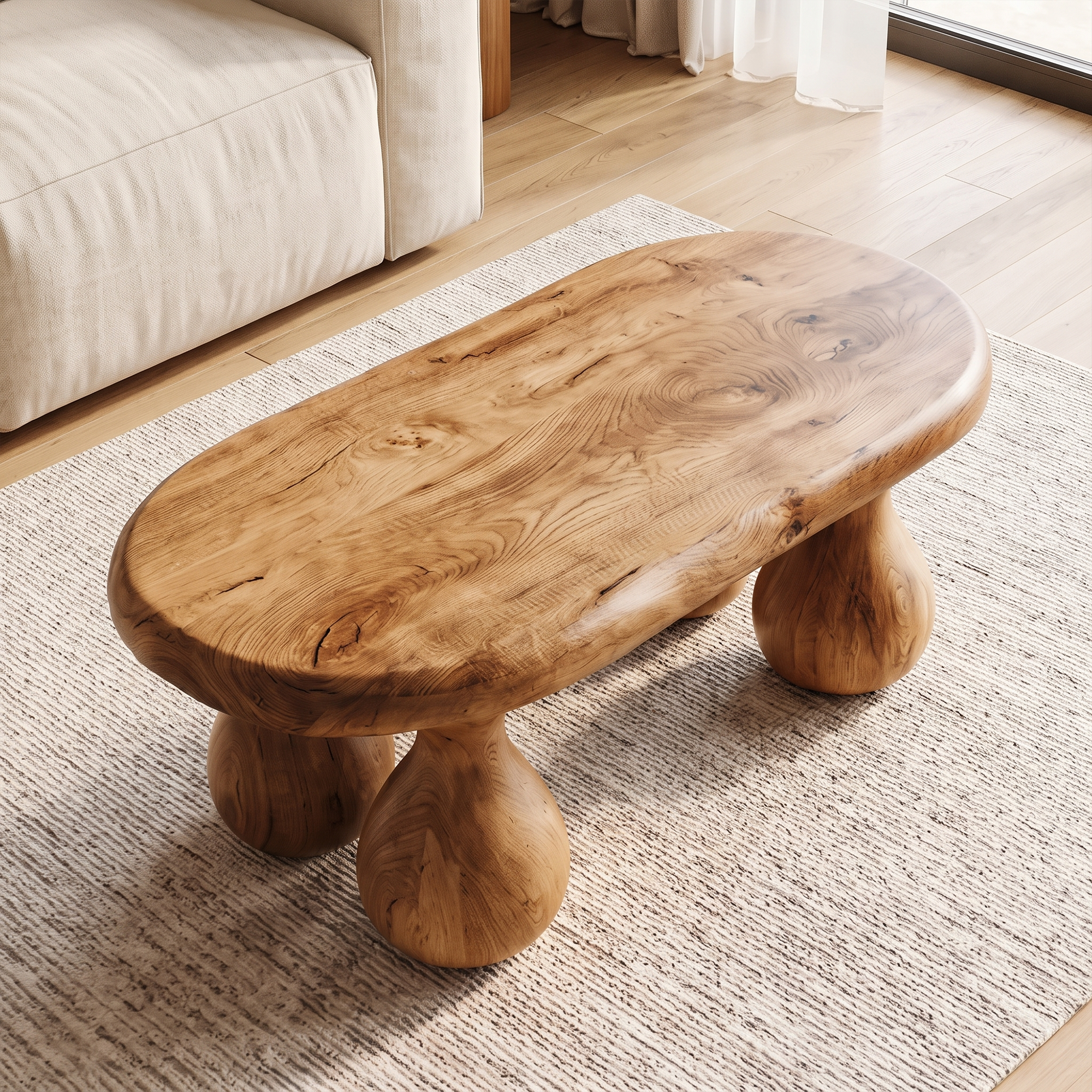 Rustic Coffee Table With Handcrafted Sculptural Wood Design For Living Room SINLKICF409