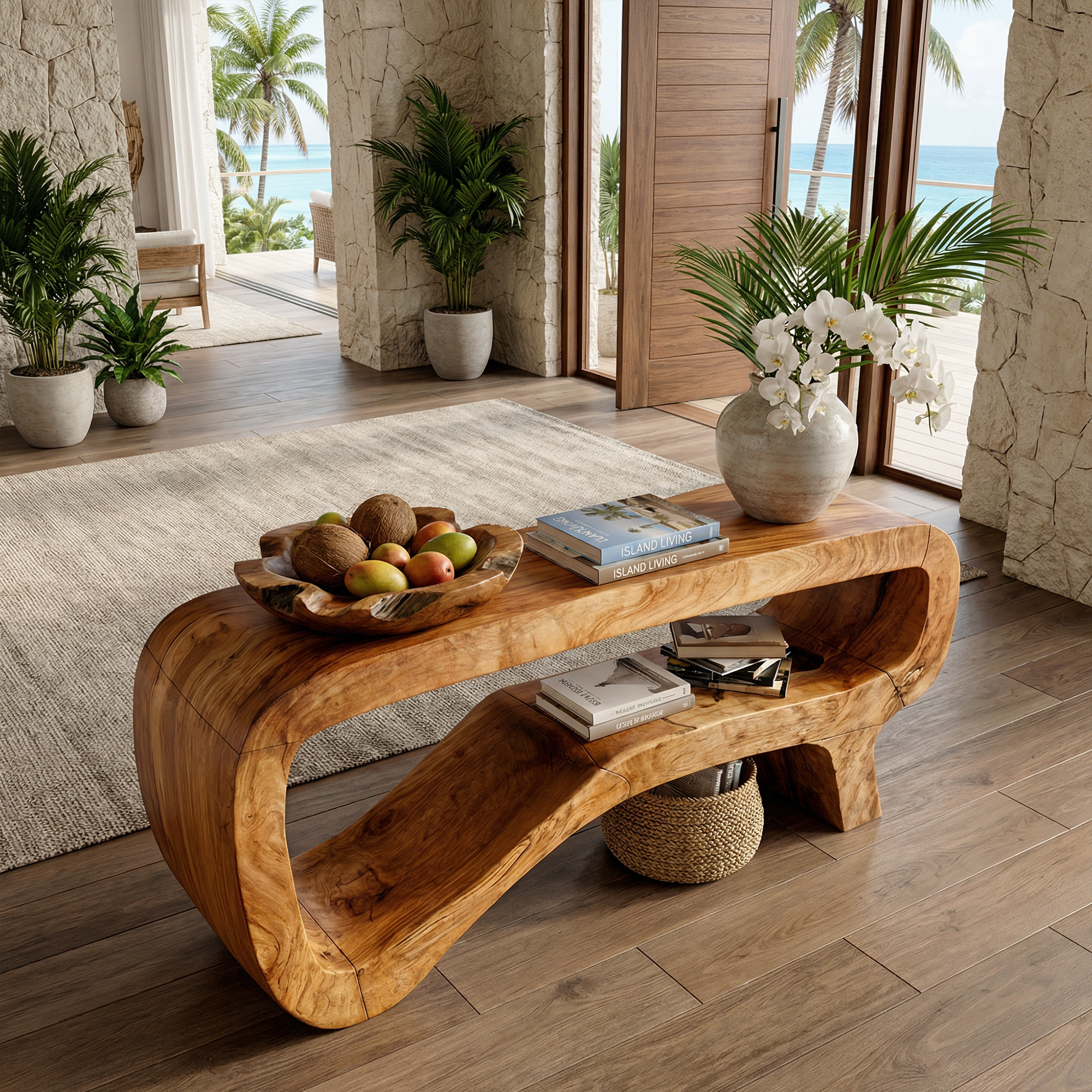 Minimalist Sculptural Console Table Solid Wood For Hallway And Entryway SINLKICS549