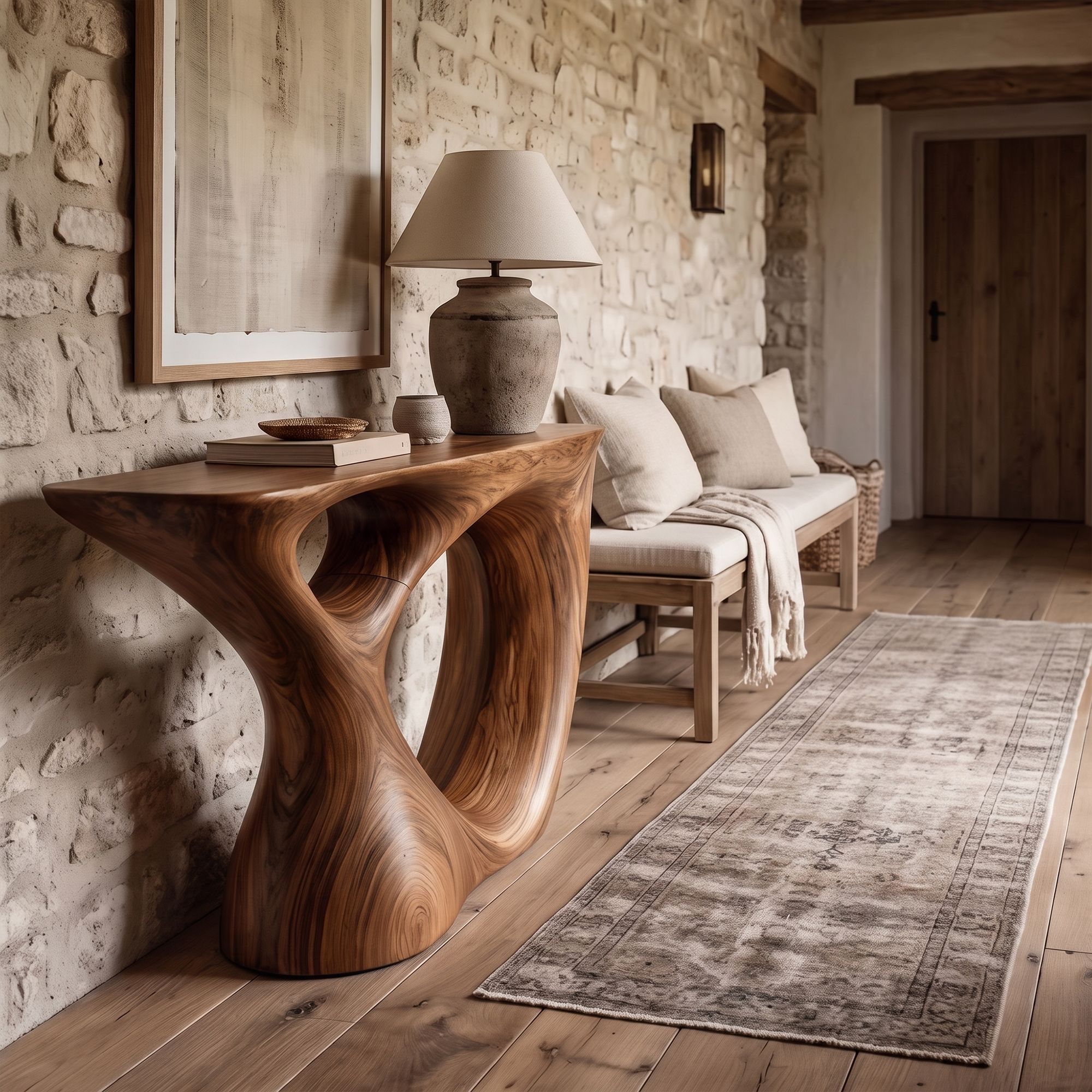 Sculptural Console Table With Curved Base For Entryway SINLKICS666