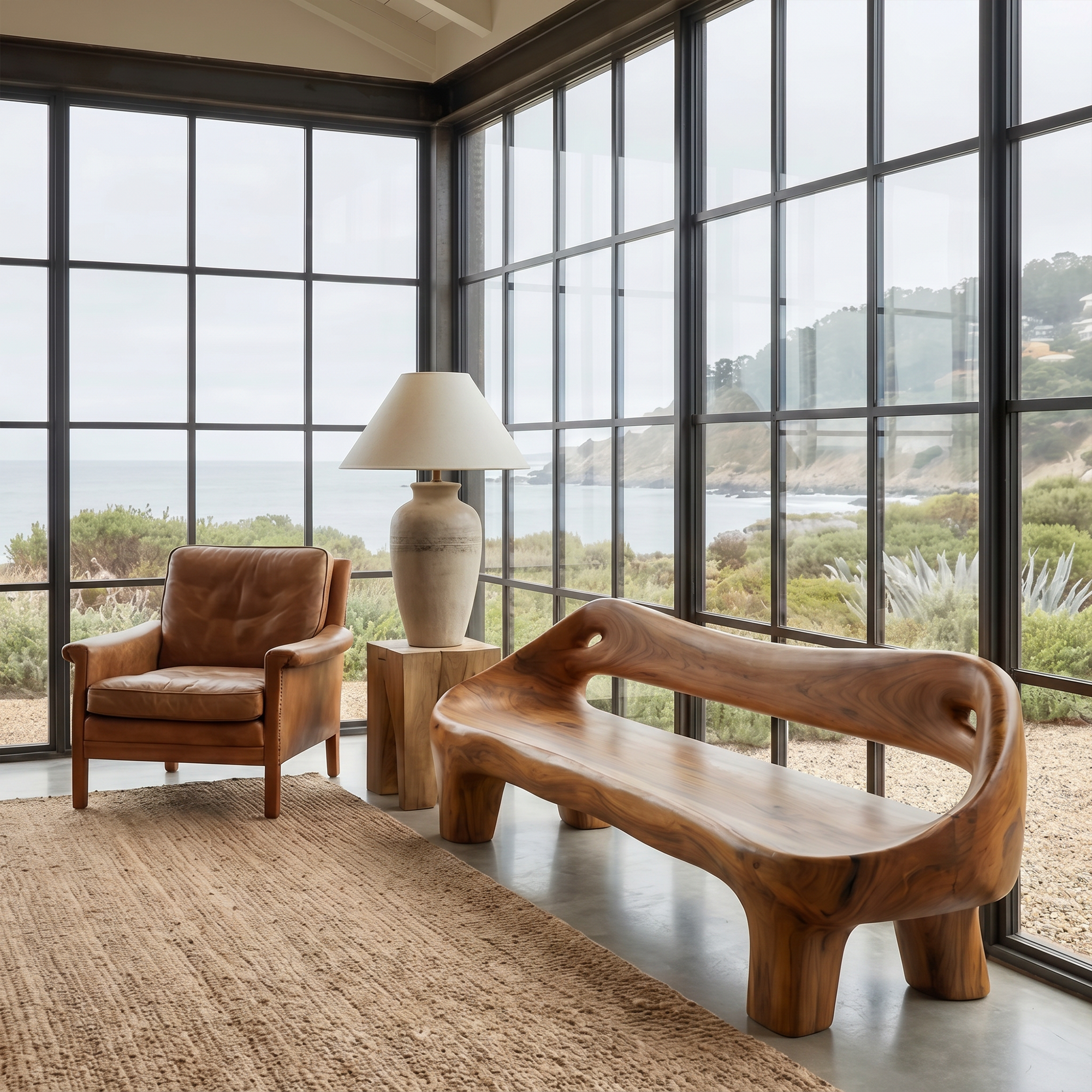 Organic Sculptural Sofa Frame With Curved Solid Wood Design For Living Room SINLKISF016