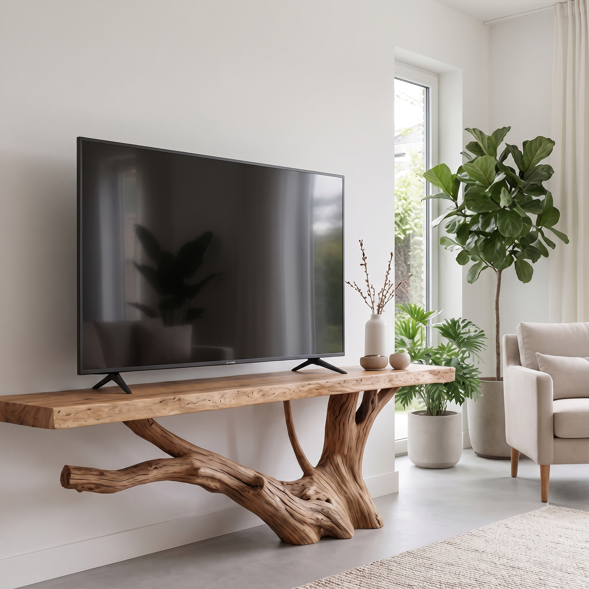 Nature Inspired TV Stand With Handcrafted Tree Root Design For Living Room SINLKITC076