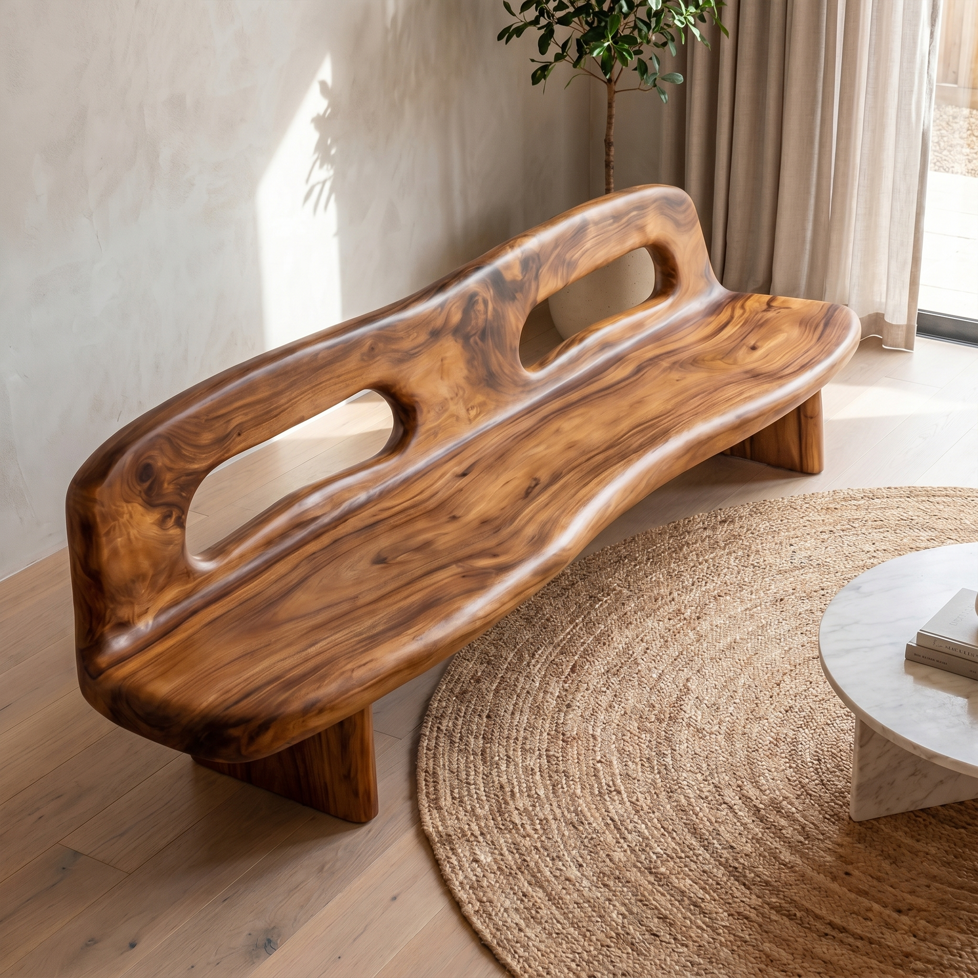 Coastal Organic Sofa Frame With Sculptural Solid Wood Design For Living Room SINLKISF019