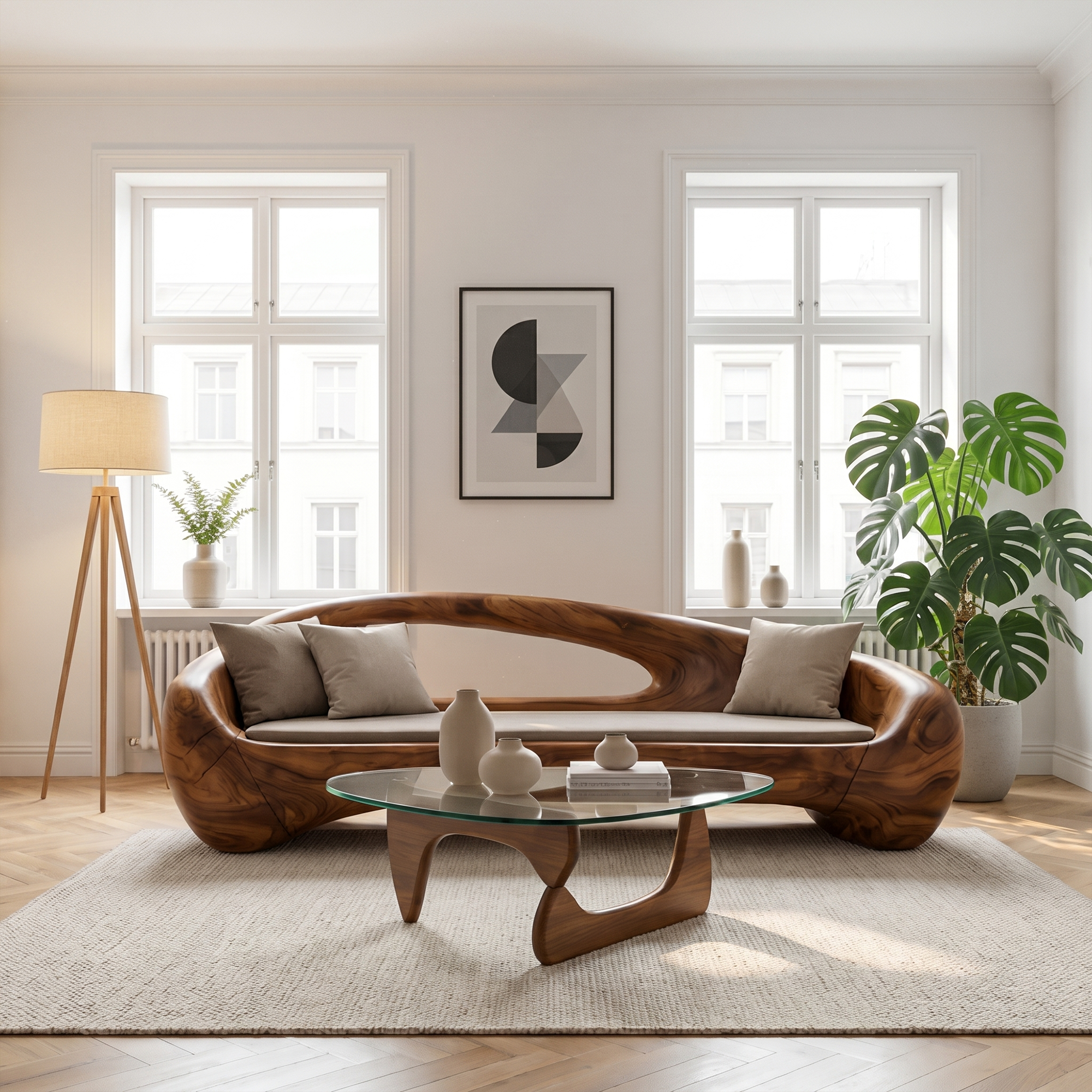 Organic Sofa Frame With Sculptural Solid Wood Design For Living Room SINLKISF021