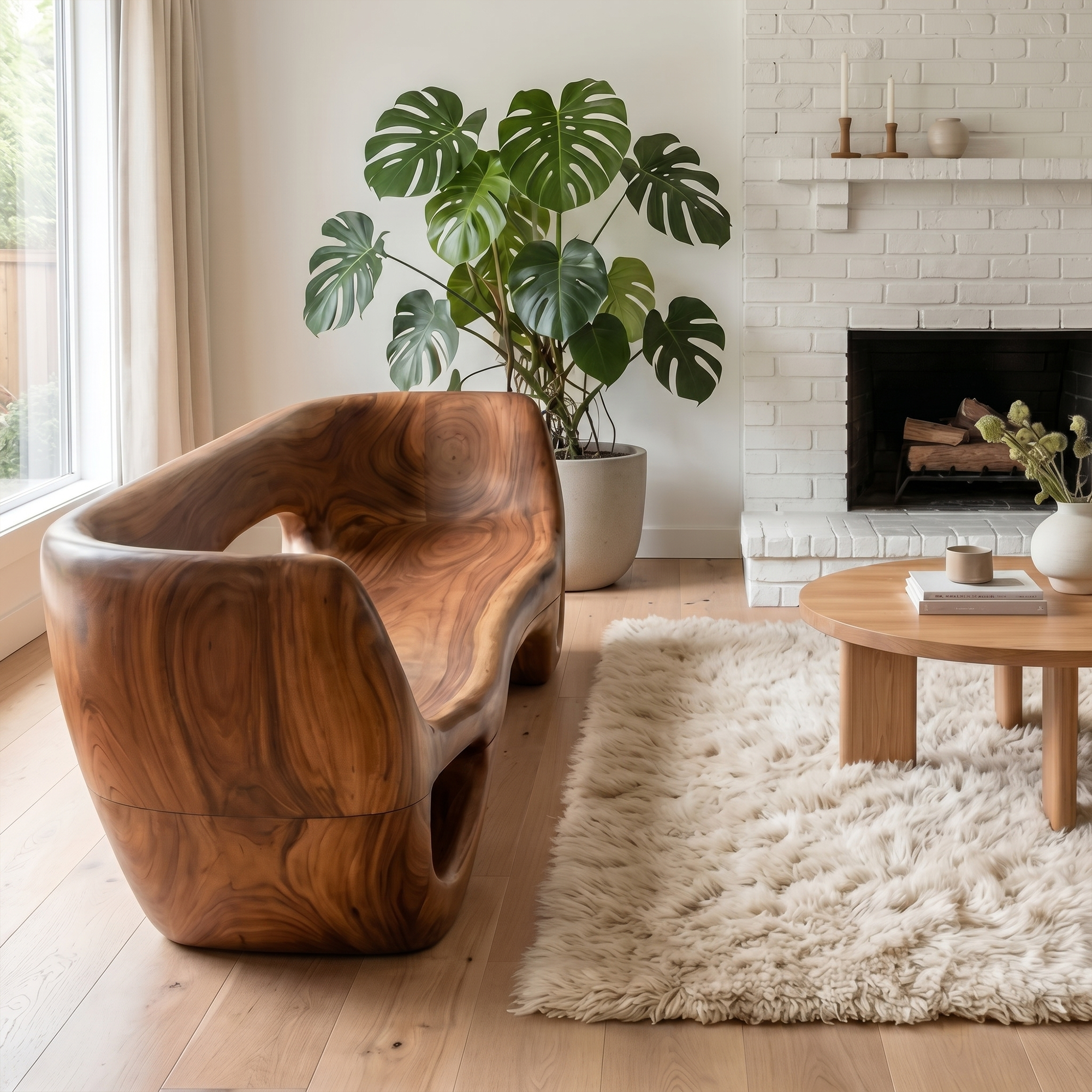 Rustic Organic Sofa Frame With Sculptural Open Base And Solid Wood Design For Living Room SINLKISF022