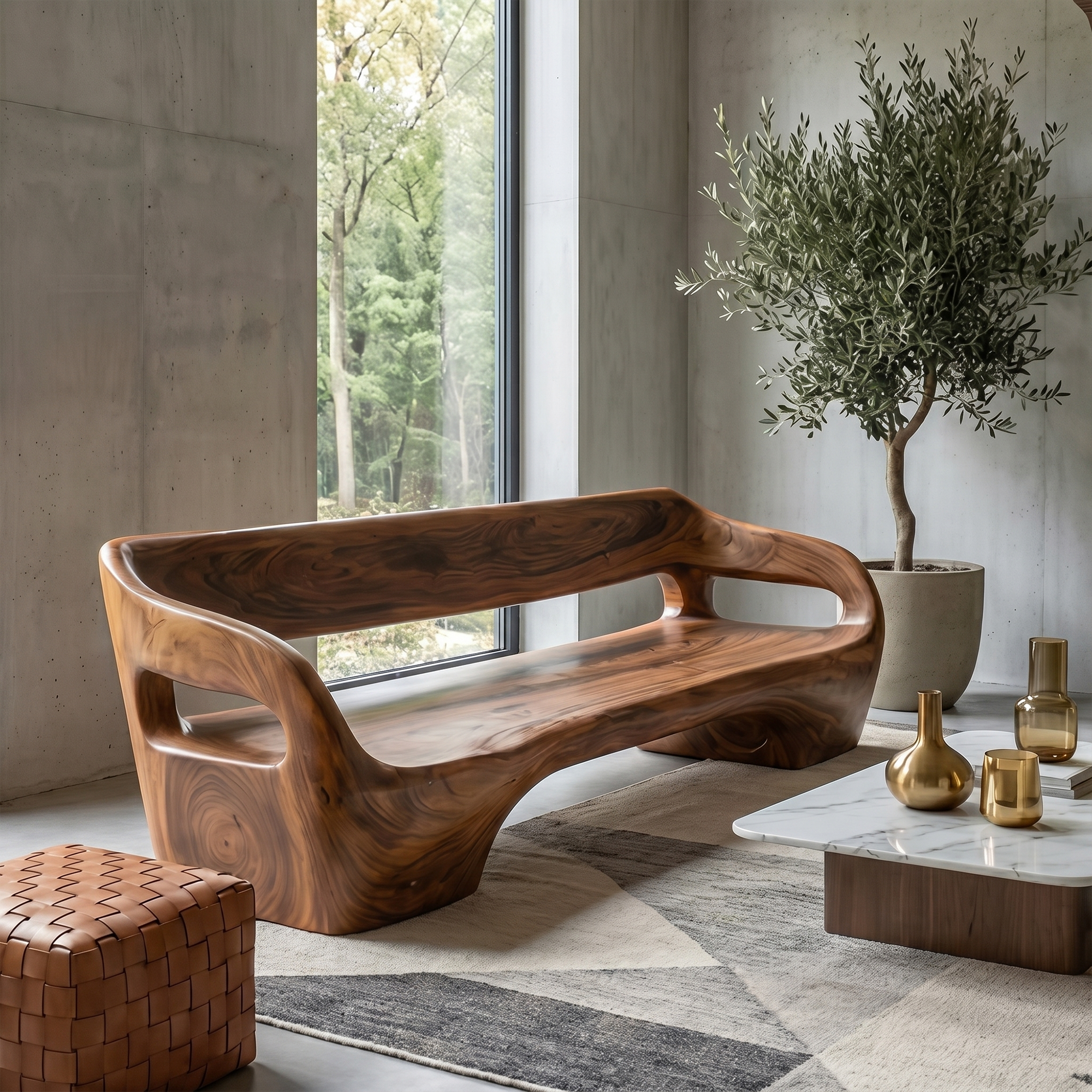 Modern Organic Sofa Frame With Sculptural Solid Wood Design For Living Room SINLKISF023
