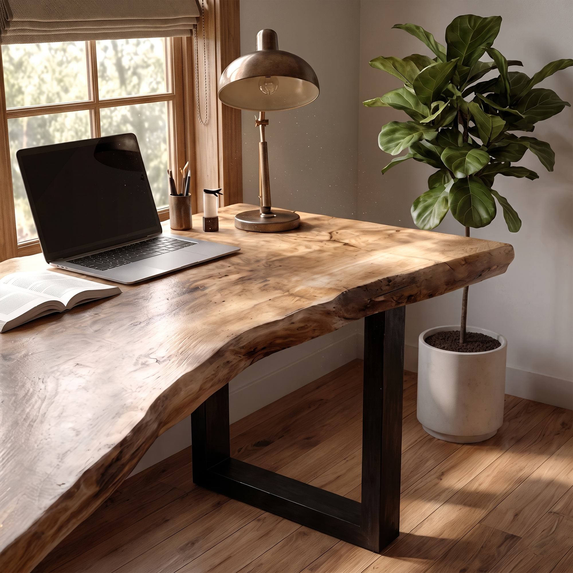 Live Edge Office Desk With Handcrafted Wood Slab Top For Home Office SINLKIDK159