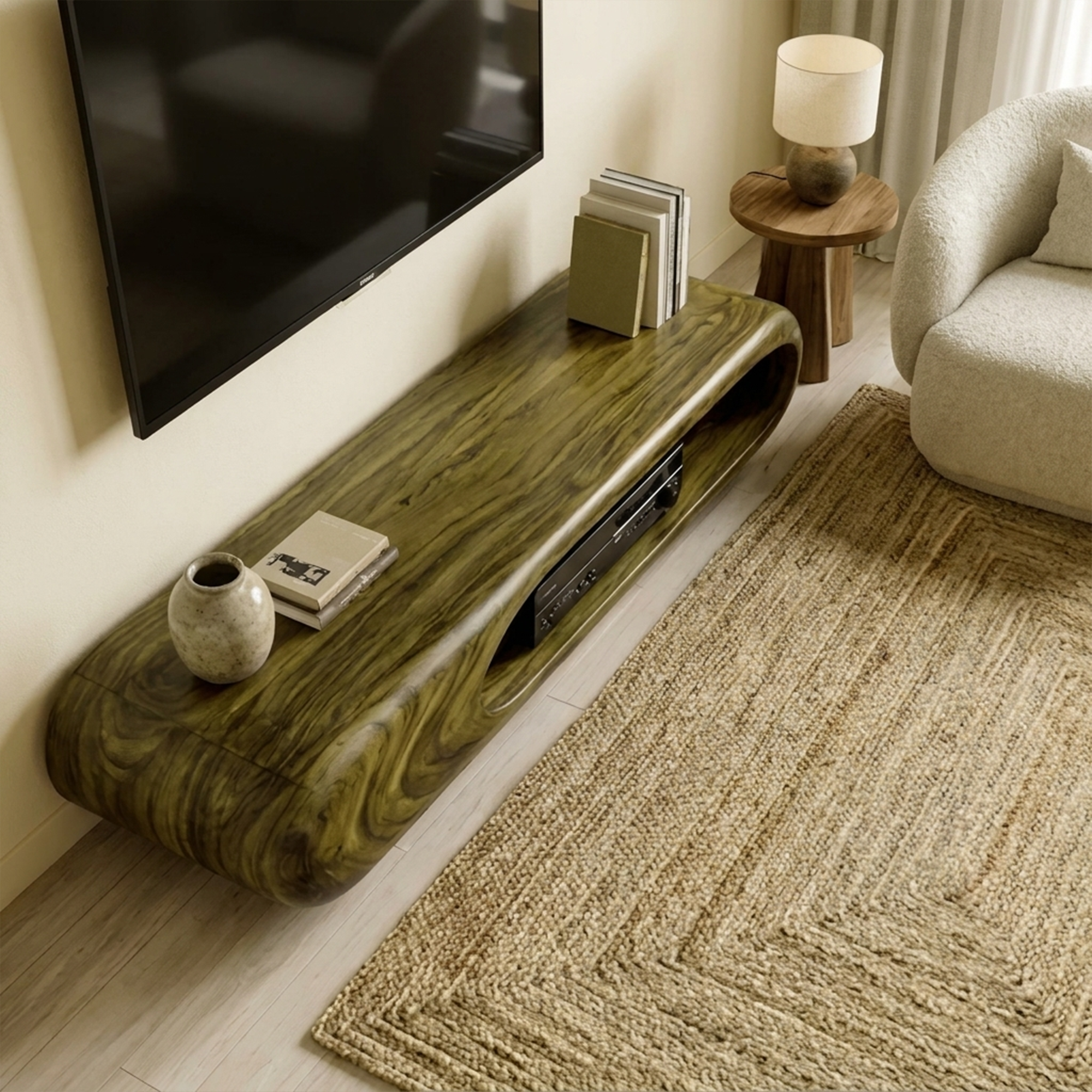 Sculptural Wood TV Stand Entertainment Unit Living Room SINLKITC014