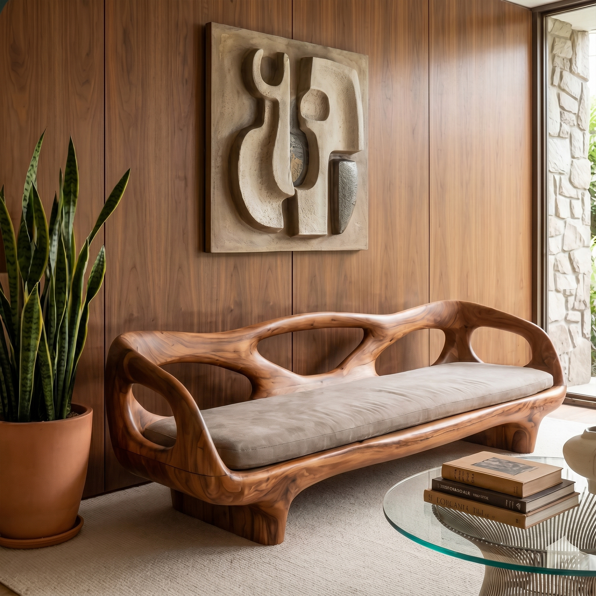 Organic Sculptural Sofa Frame With Curved Open Arm Design For Living Room SINLKISF024