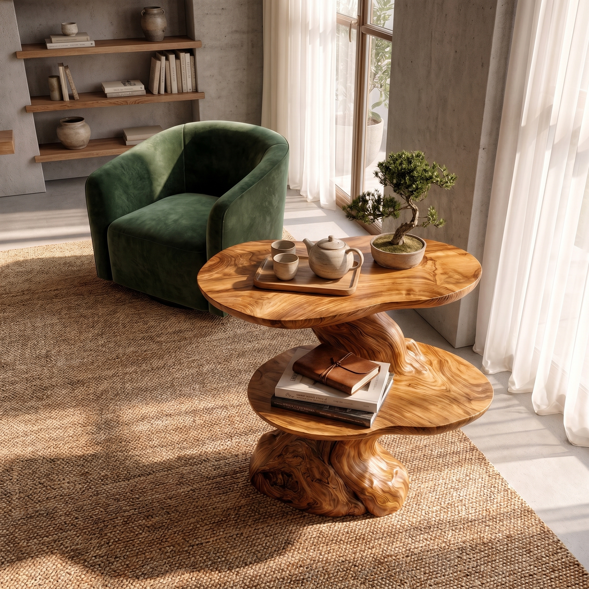 Organic Beside Table With Sculptural Tree Root Base For Living Room And Bedroom SINLKIBT242