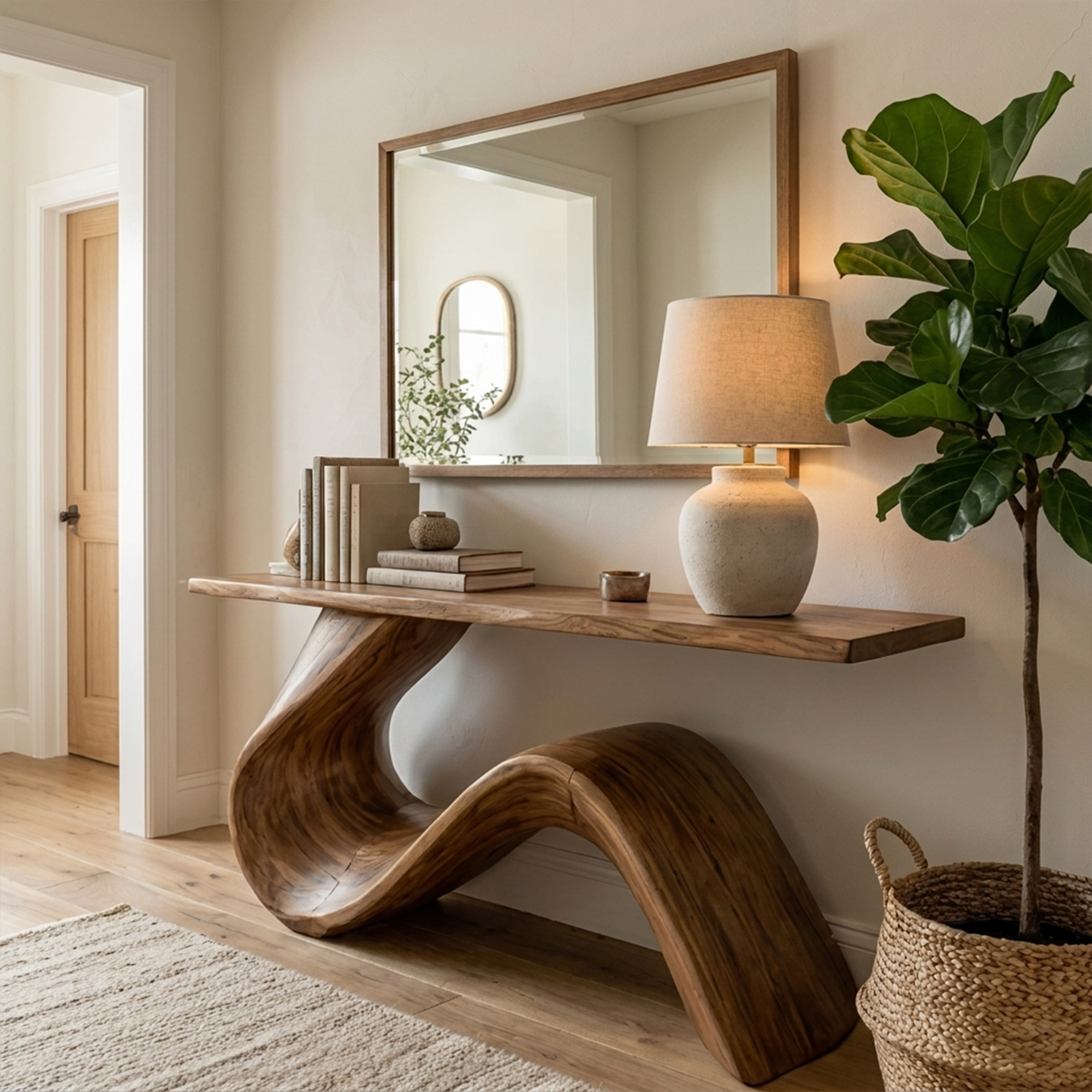 Elegant Flowing Wood Console Table Entryway Hallway Living Room SINLKICS494