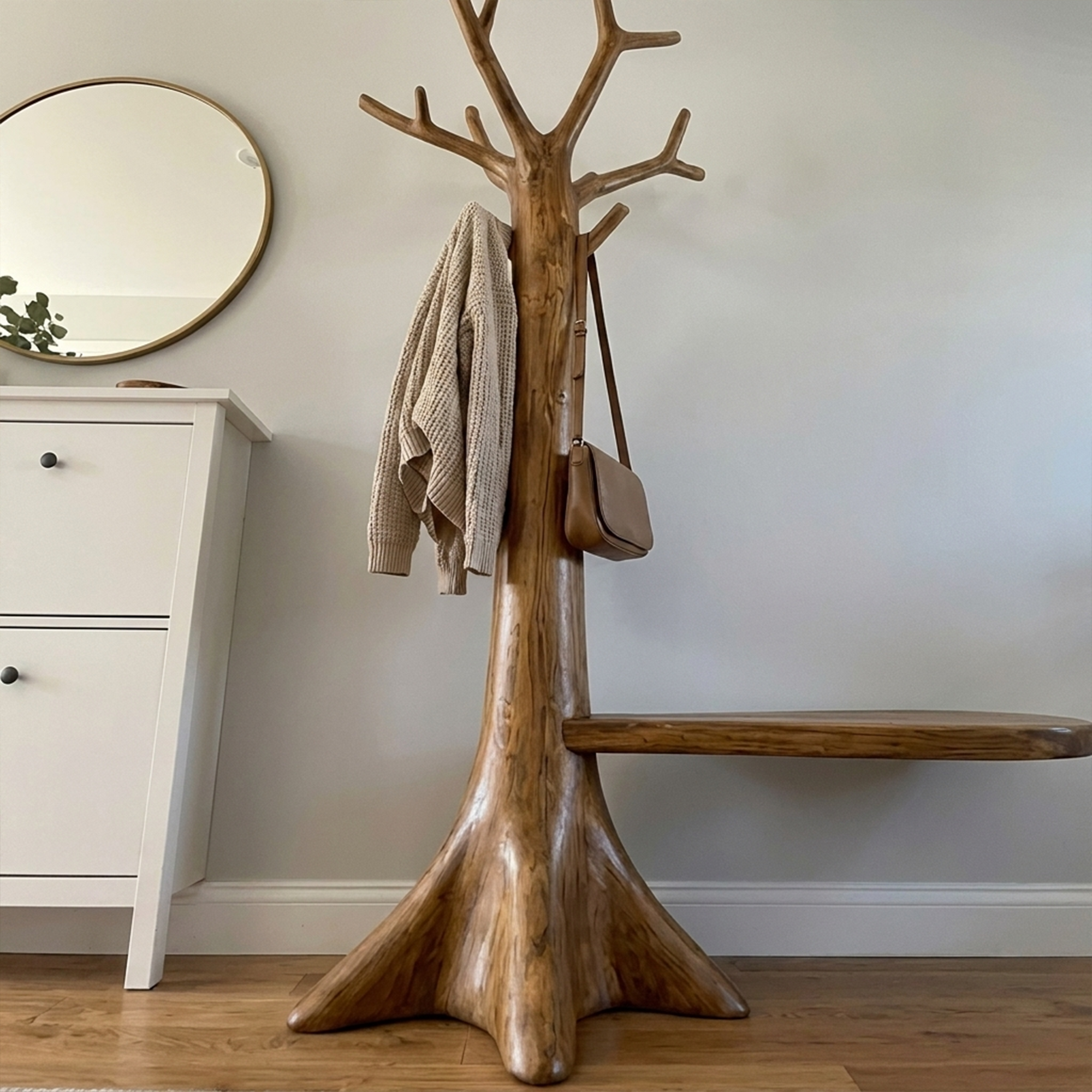 Sculptural Tree Coat Rack Solid Wood Entryway Interior Statement Decor SINLKITCR092