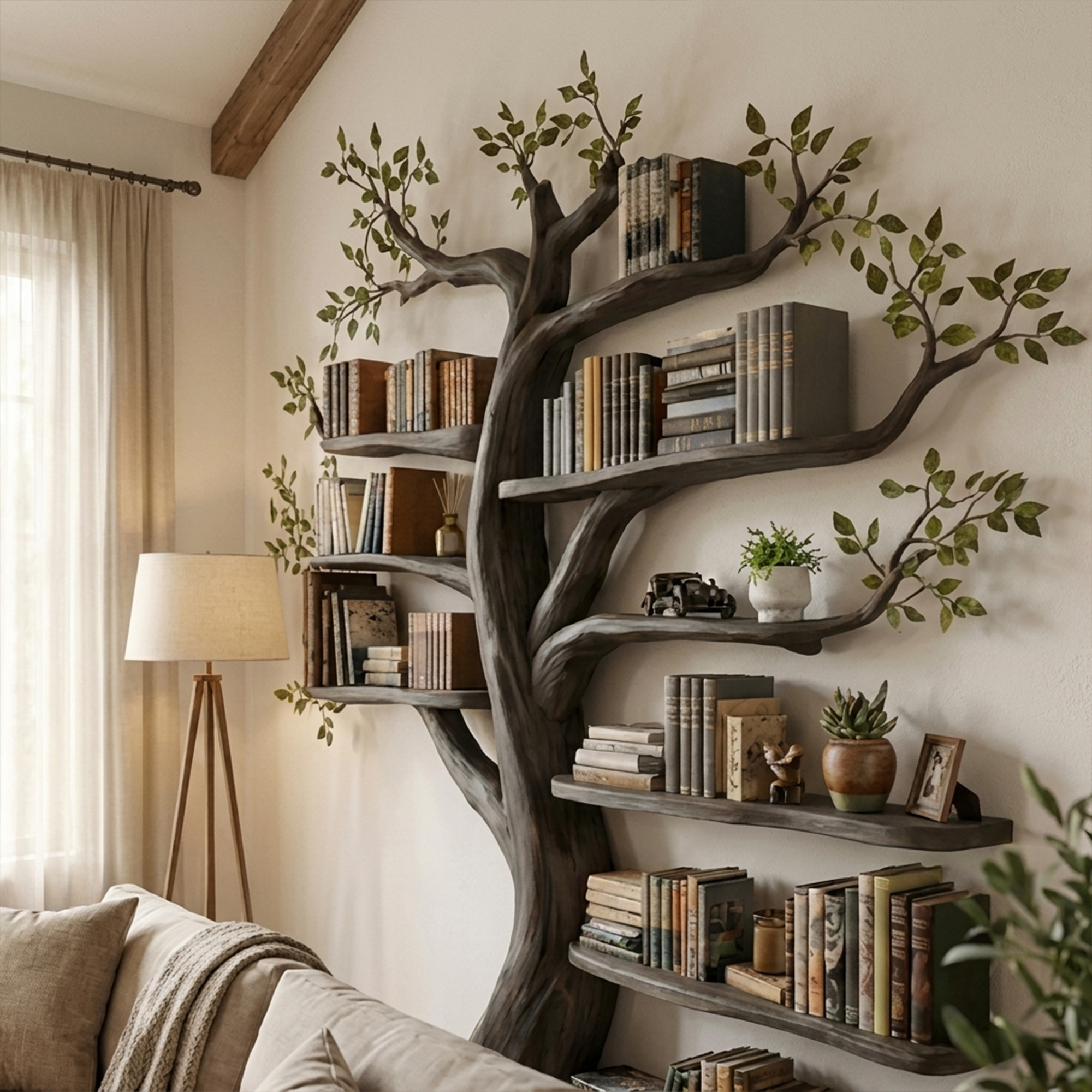 Organic Tree Bookshelf Living Room Interior Sculptural Wall Display SINLKITB670