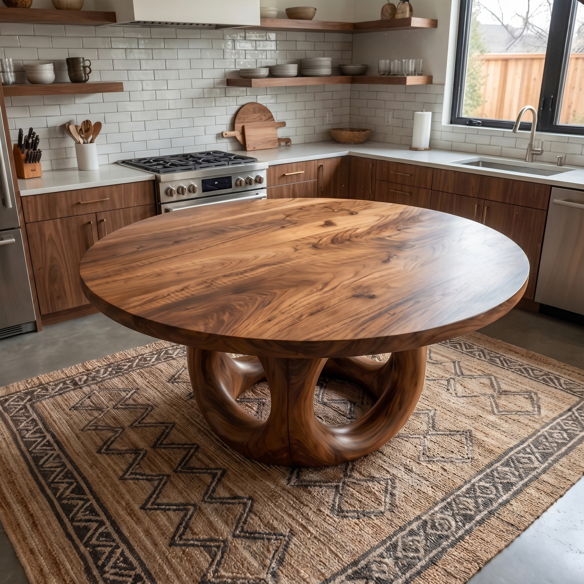 Handcrafted Round Dining Table Nature Inspired Design For Dining Room SINLKIDT203