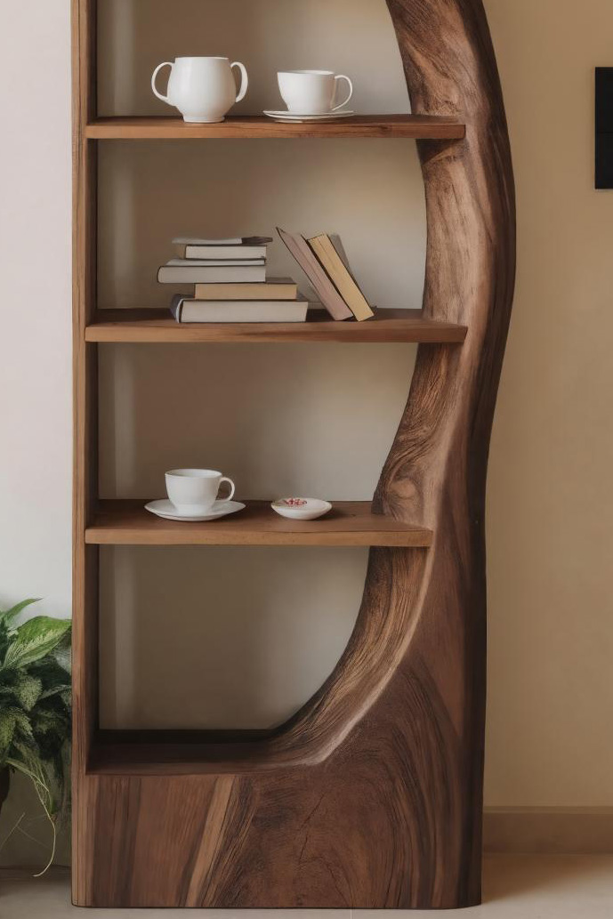 Tall Organic Bookshelf With Curved Design For Living Room Or Bedroom SITHHNSTS001