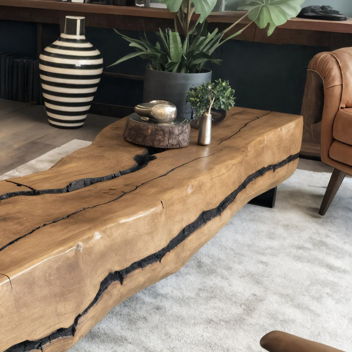 Rustic Solid Wood Coffee Table With Natural Cracks For Living Room SITHHNCF006