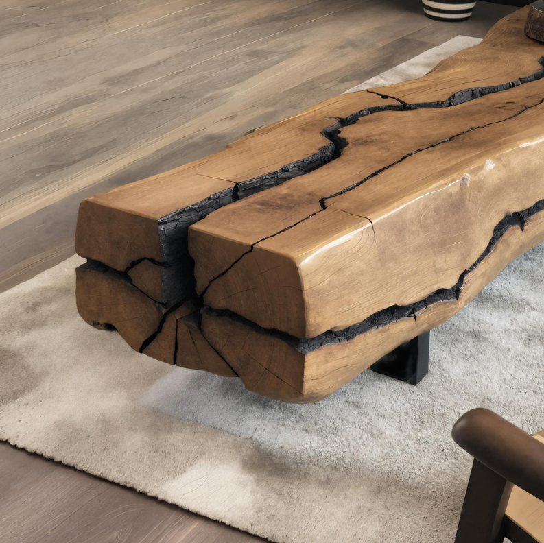 Rustic Solid Wood Coffee Table With Natural Cracks For Living Room SITHHNCF006