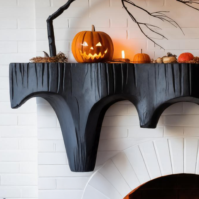 Rustic Halloween Fireplace Mantel With Dripping Edge Design For Living Room SITHTTHW001