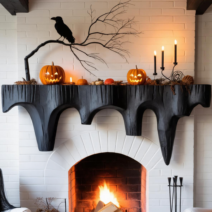 Rustic Halloween Fireplace Mantel With Dripping Edge Design For Living Room SITHTTHW001