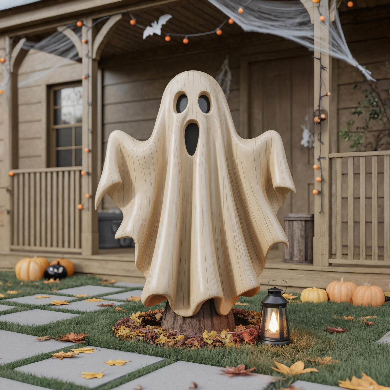 Wooden Ghost Halloween Statue For Porch Or Outdoor Yard Decoration SITHTTHW002