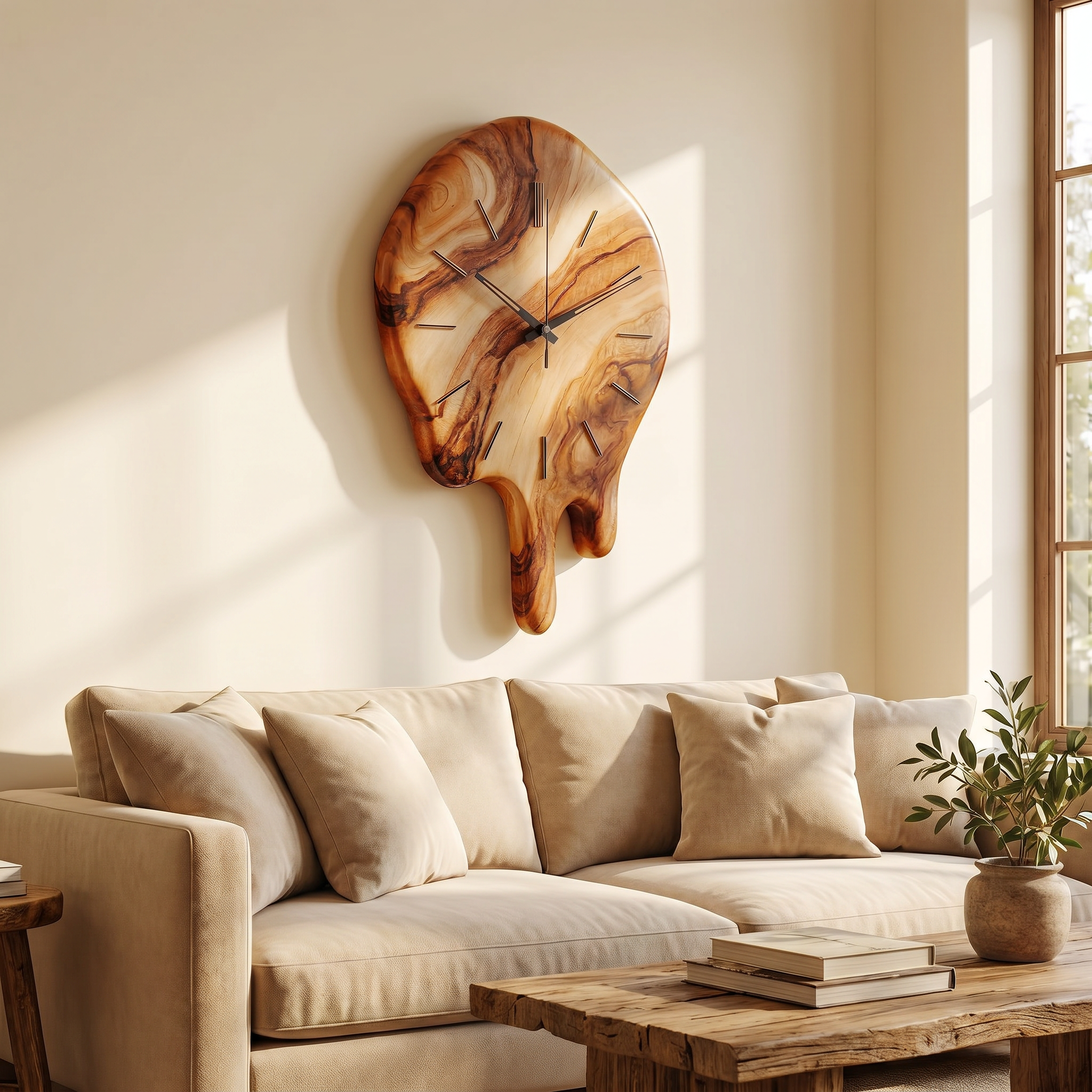 Handcrafted Wood Wall Clock With Live Edge Tree Slice Design For Living Room SINLHACK028