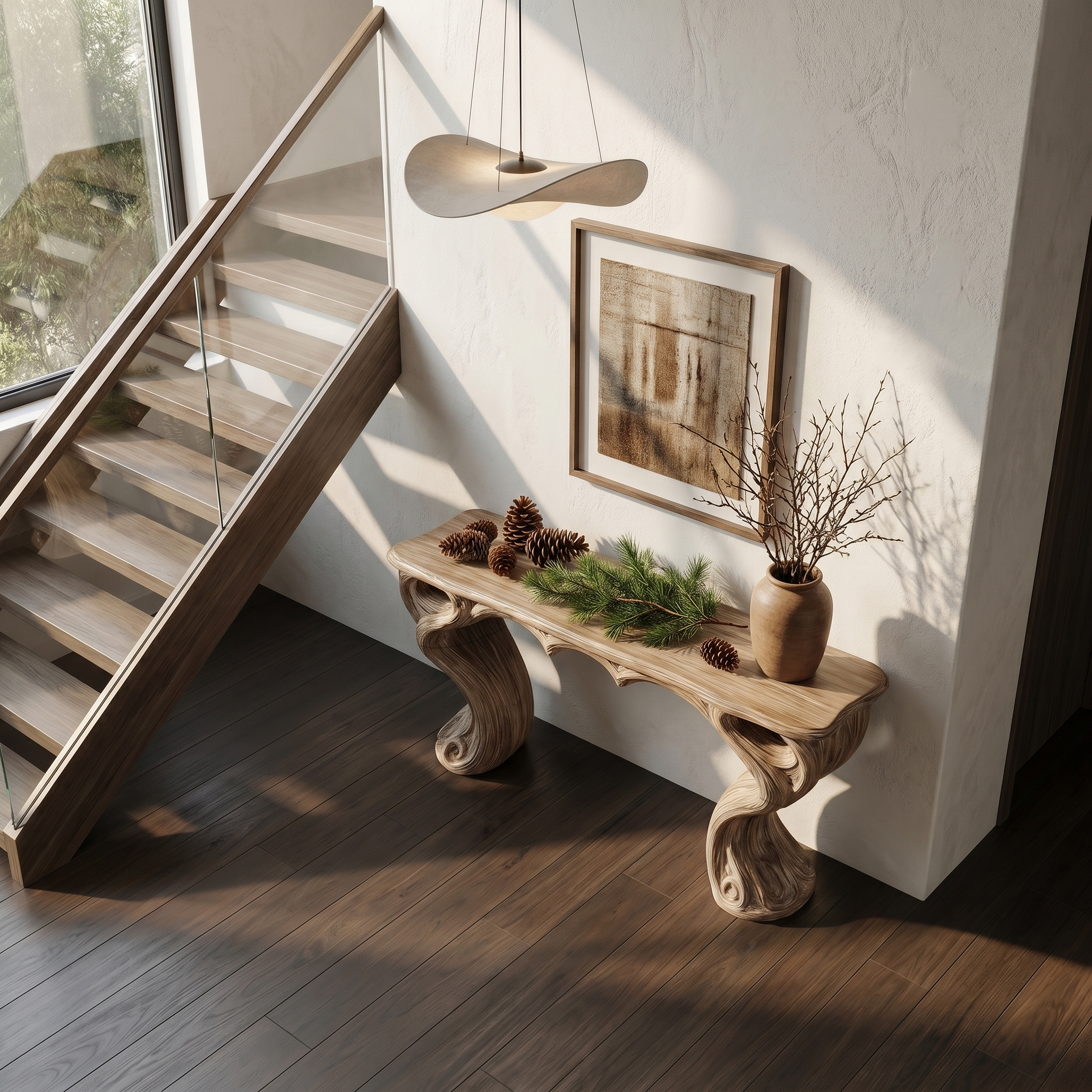 Organic Console Table With Hidden Drawers For Entryway Living Room And Hallway SINLHACS663