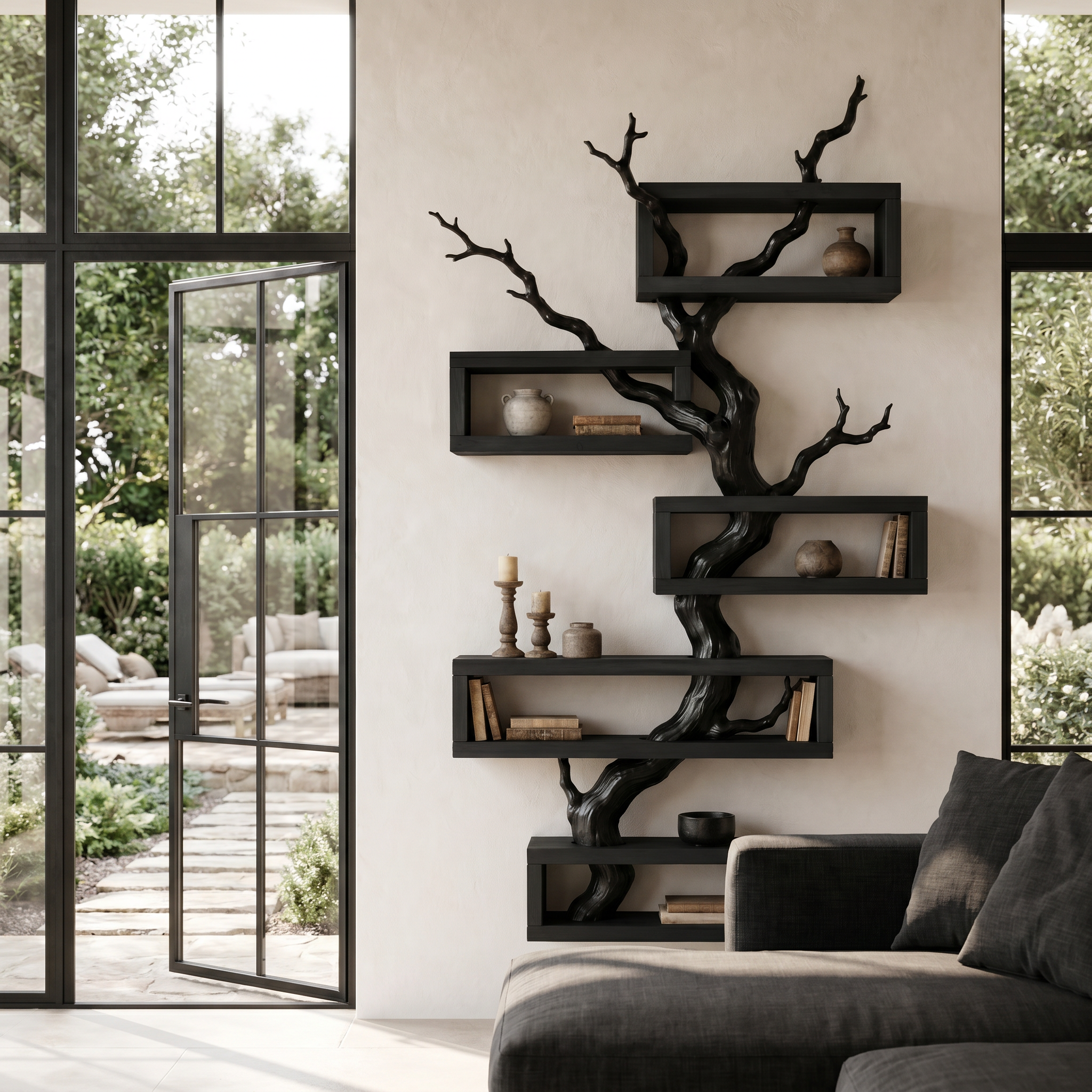 Modern Tree Branch Display Shelf With Floating Shelves For Home SINLHAFL559
