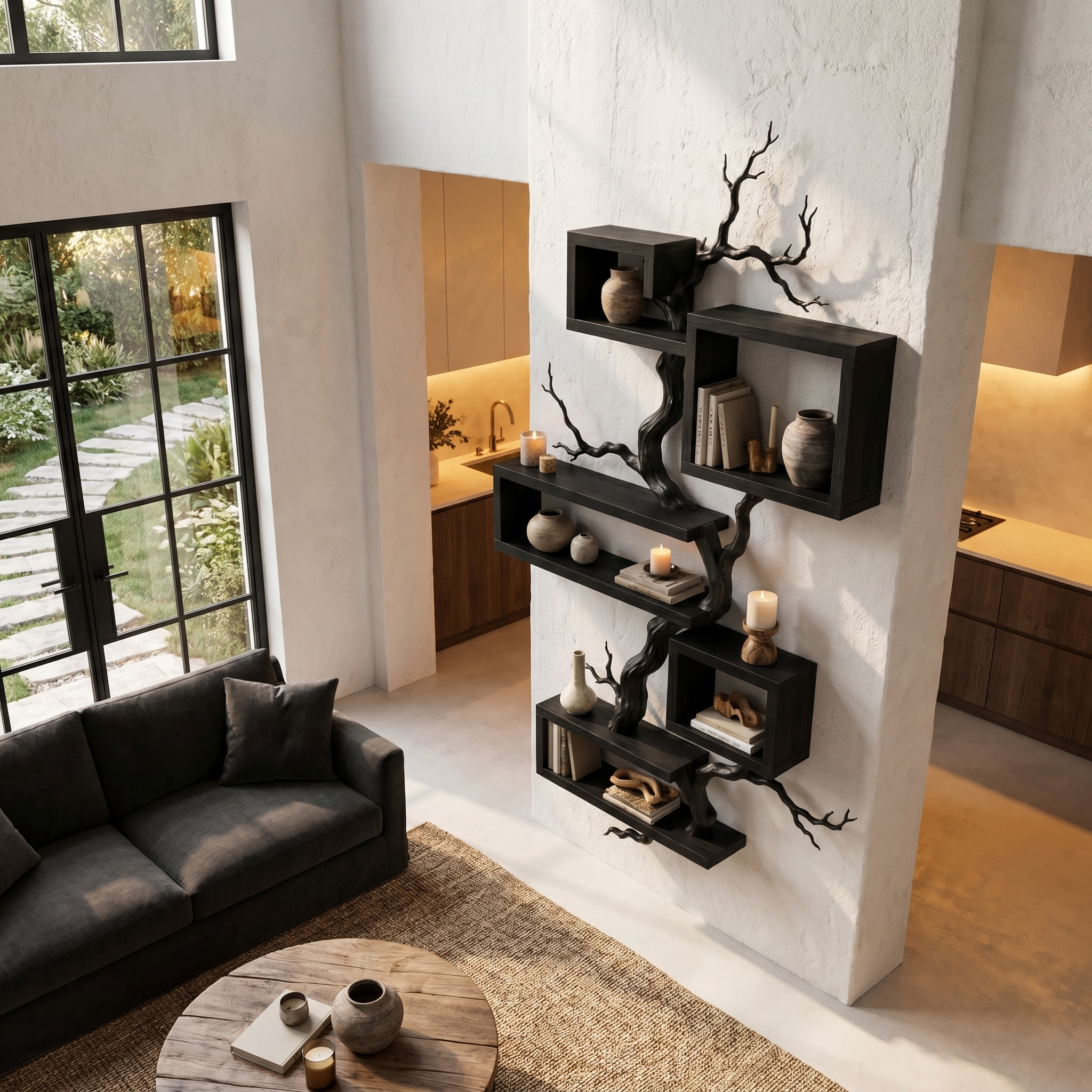 Organic Sculptural Floating Shelf With Tree Branch Design For Living Room SINLHAFL561