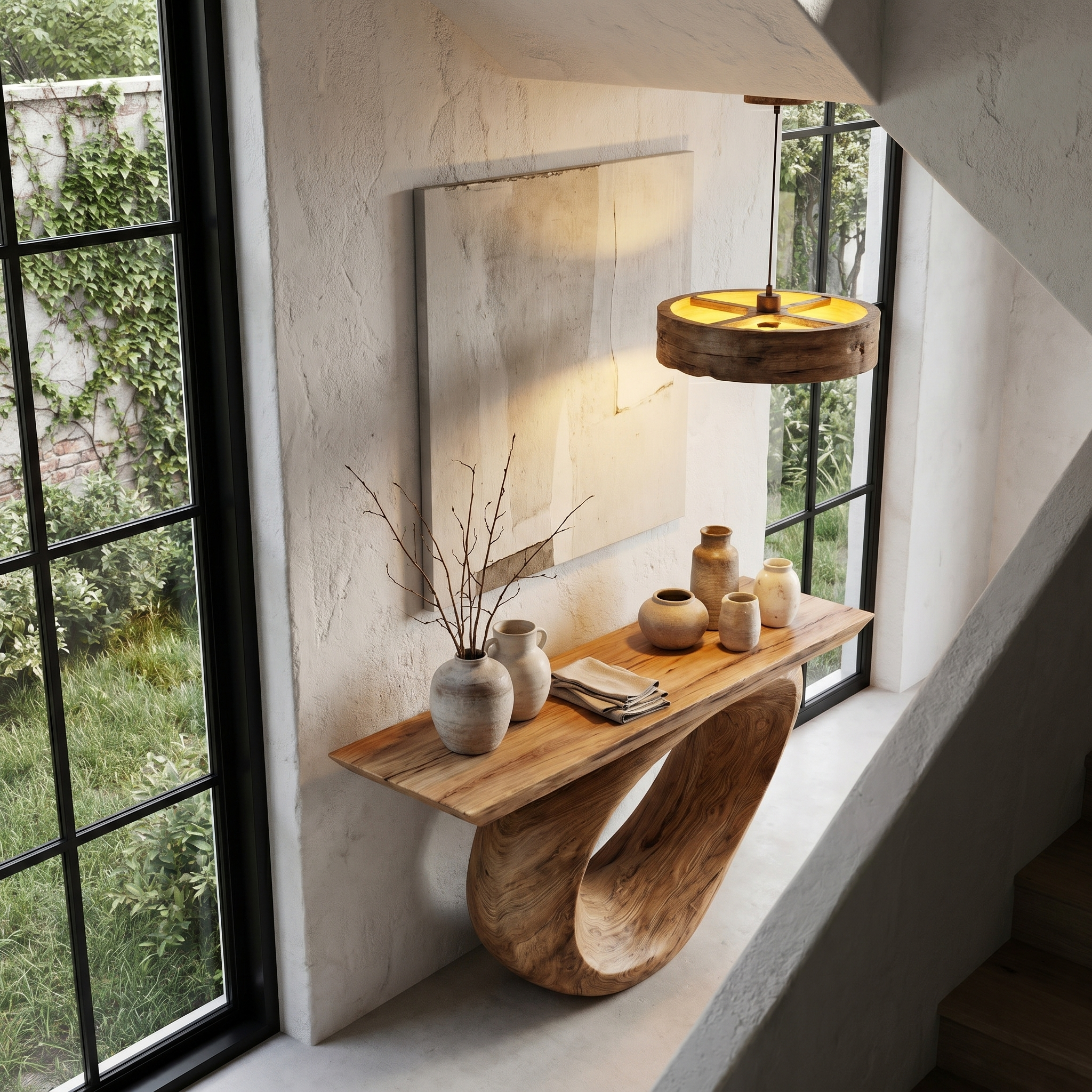 Sculptural Console Table With Curved Loop Wooden Base For Entryway SINLHACS576