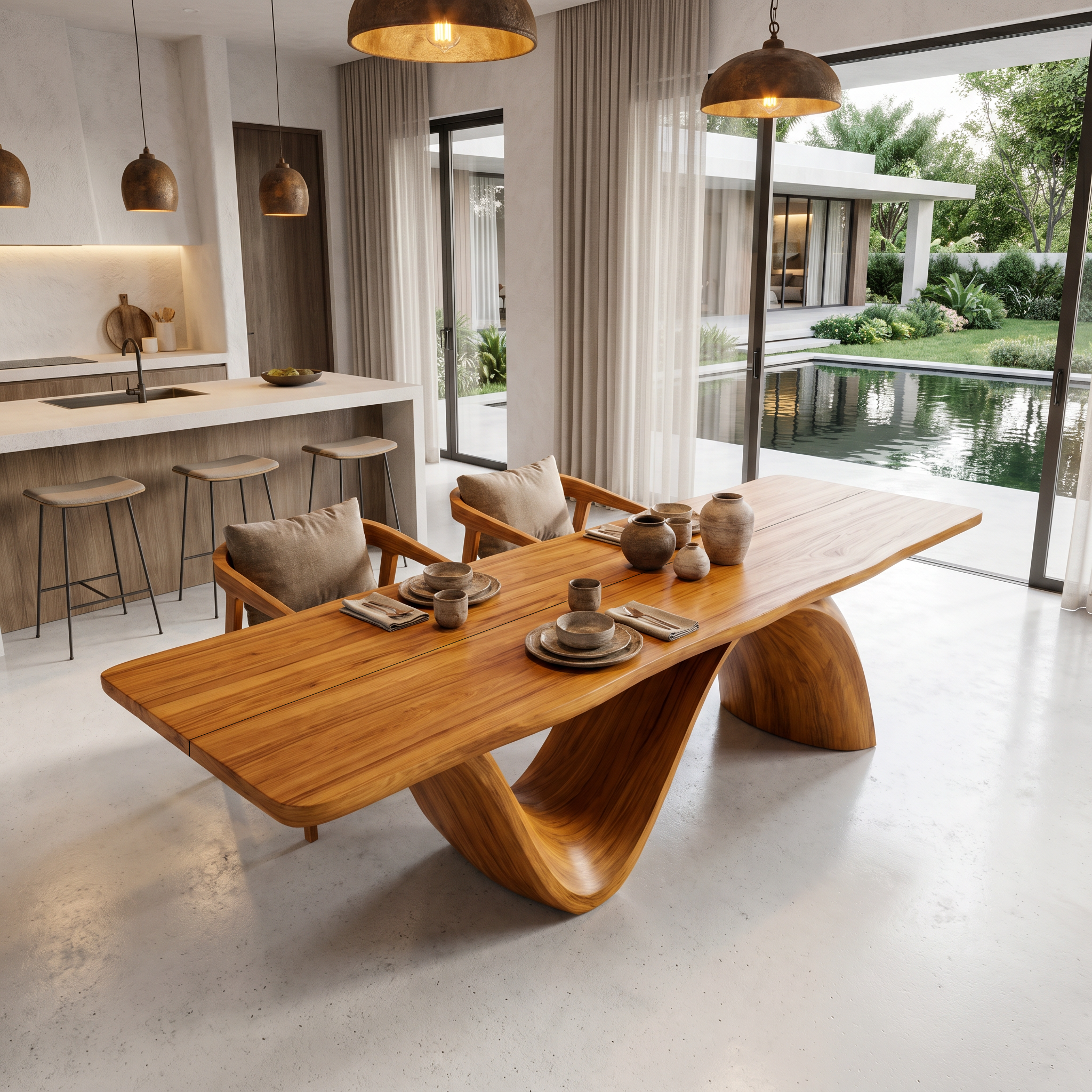 Modern Architectural Dining Table With Wing Pedestal Base For Dining Room SINLHADN211