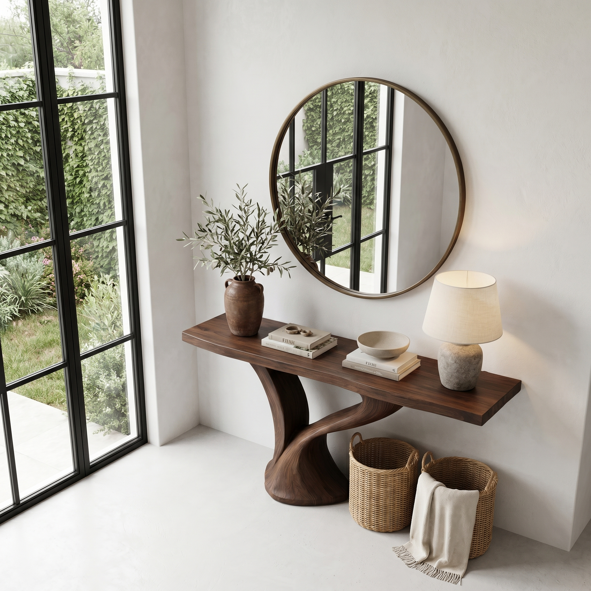 Organic Console Table With Sculptural Twin Curved Base For Entryway And Living Room SINLHACS577