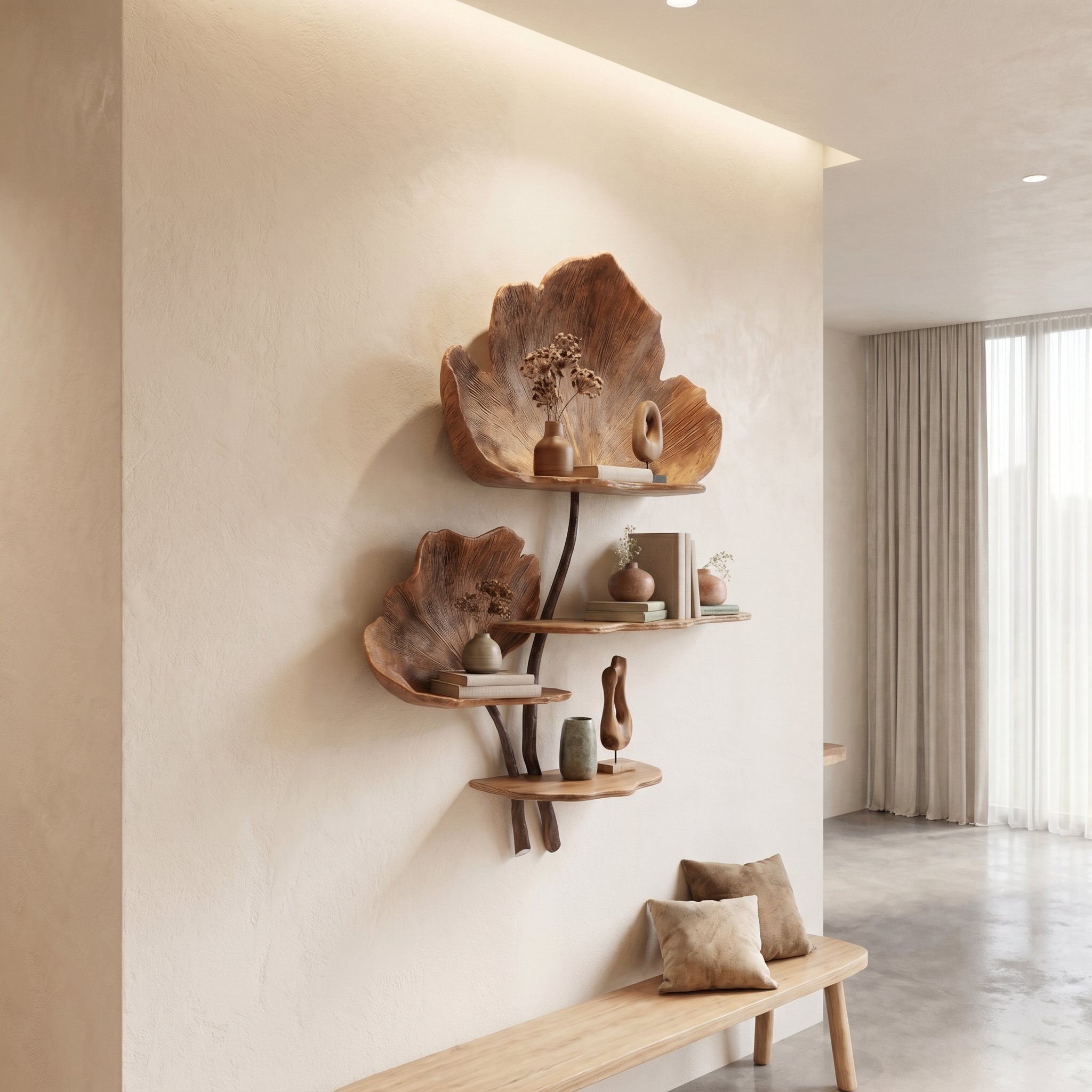 Organic Tree Wall Shelf With Leaf Shape Design For Living Room And Bedroom SINLHAFL540