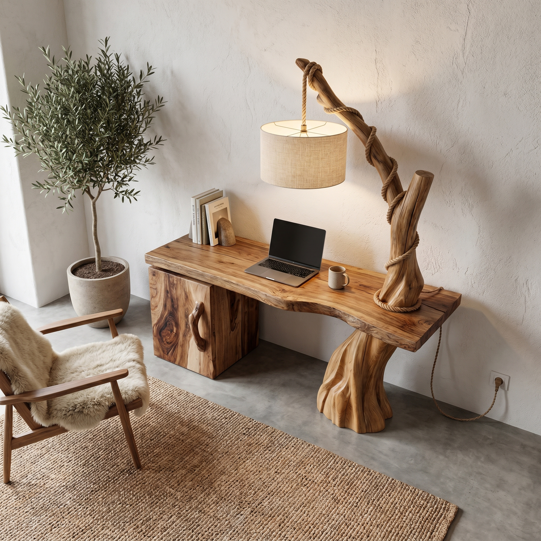 Nature Inspired Executive Desk With Handcrafted Tree Form Design For Home Office SINLHADK127