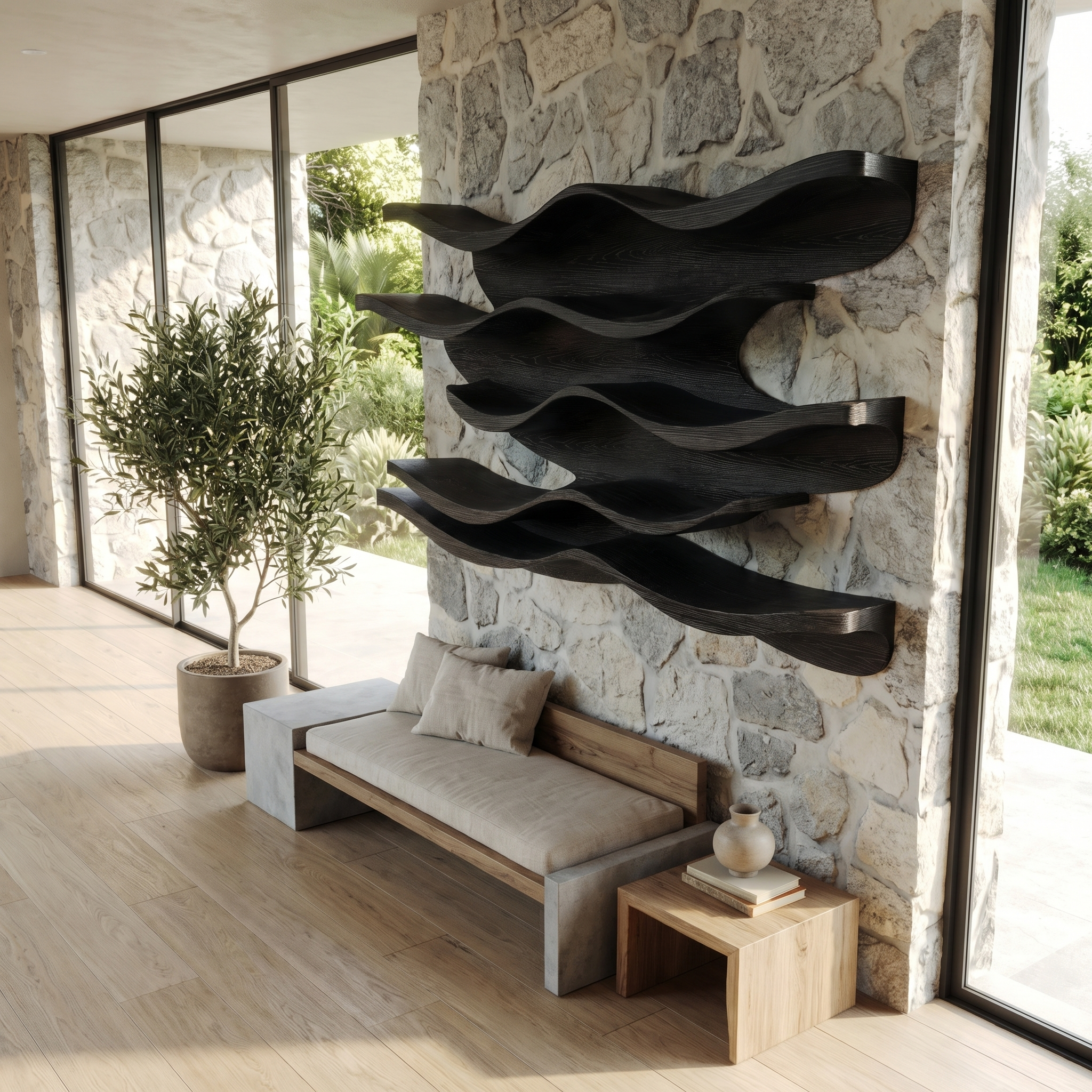 Sculptural Wave Wall Mounted Bookshelf For Living Room And Bedroom SINLHATB720