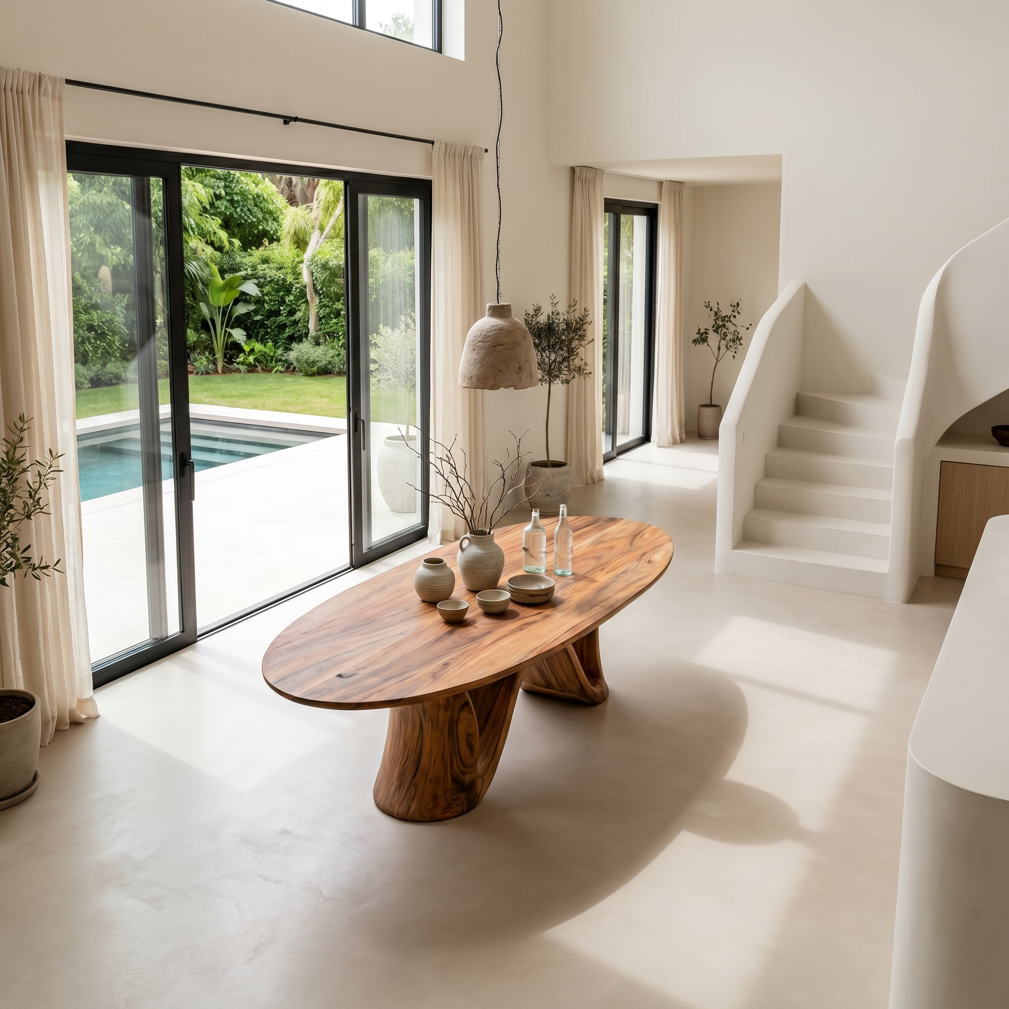 Organic Modern Dining Table With Round Top For Dining Room SINLHADT183