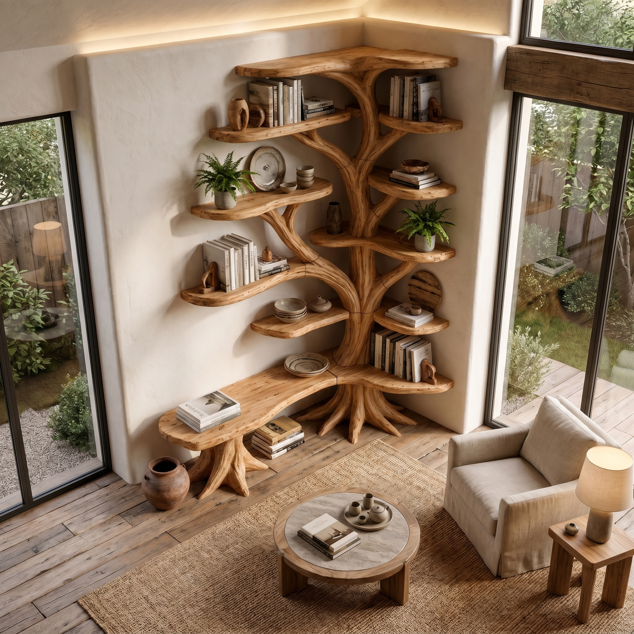 Organic Tree Bookshelf With Sculptural Branch Design And Multi Tier Display Shelves For Living Room SINLHATB751